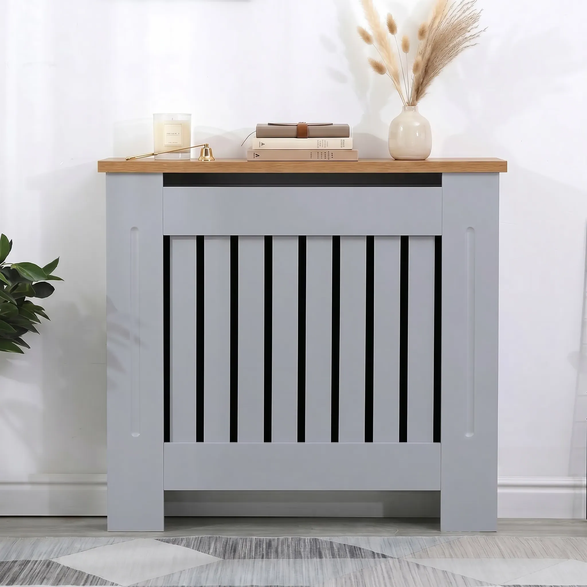 Small Radiator Cover with Oak Top - Grey, MDF product