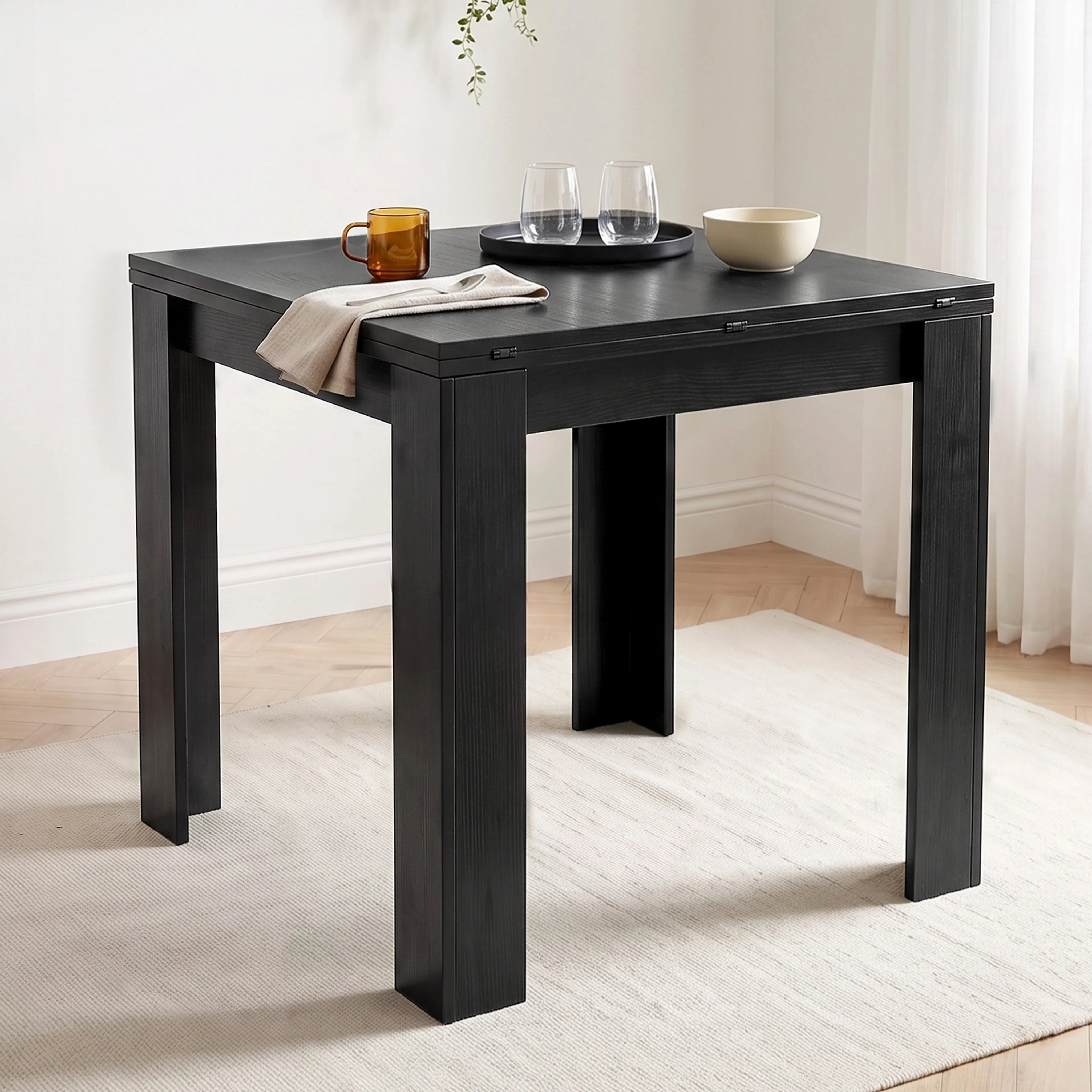 Small Square Flip Top Extendable Dining Table - Black product