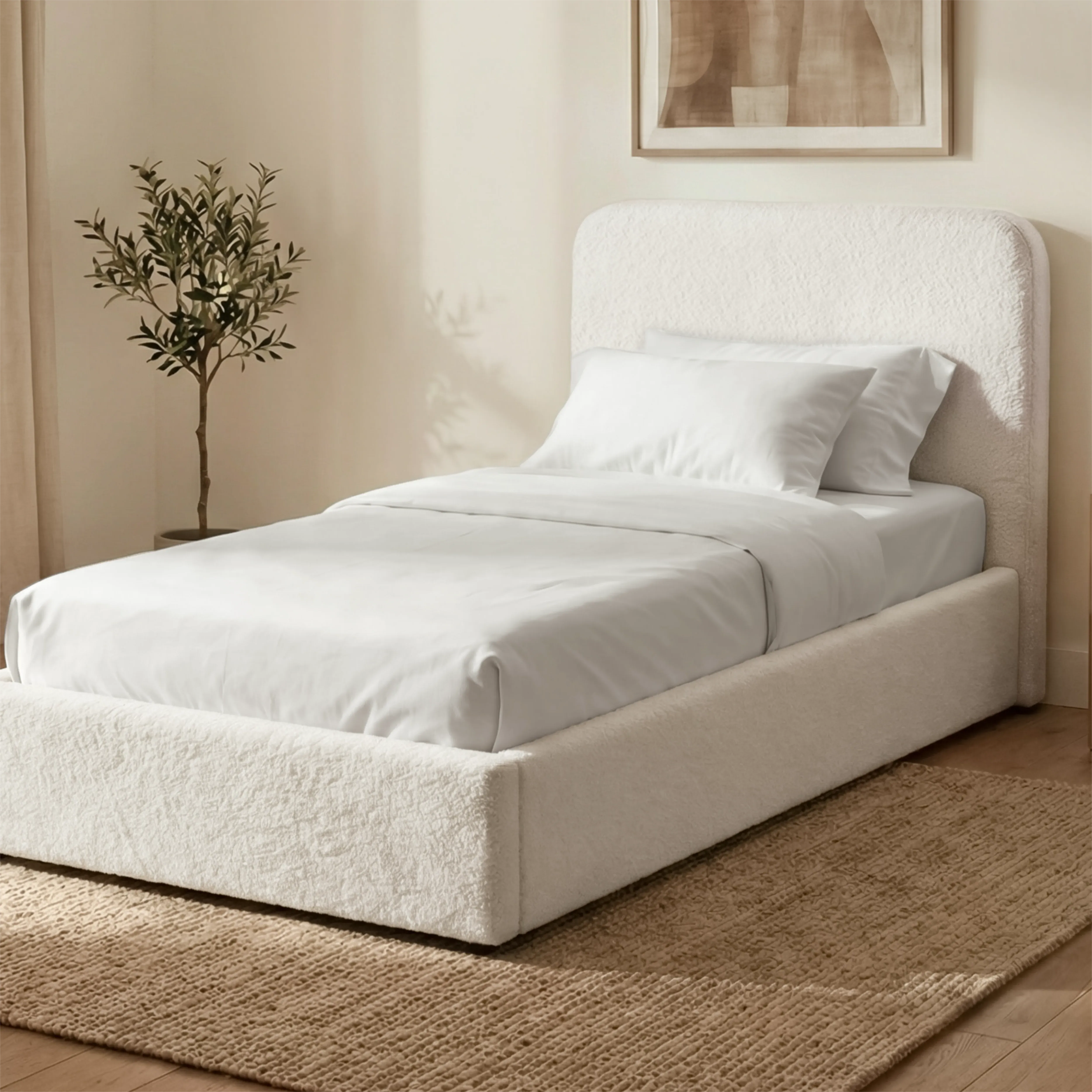 Sofna Single Ottoman Storage Bed Frame - White, Boucle product