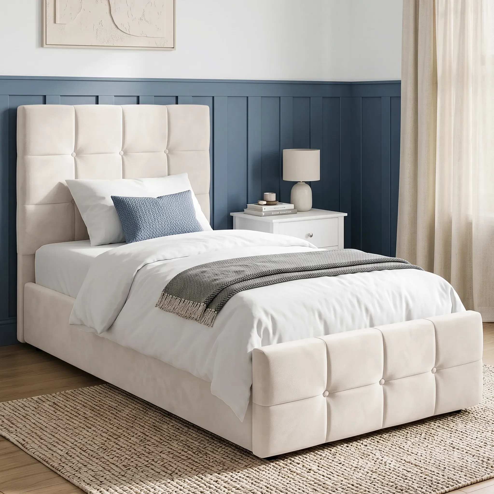Square Single Ottoman Storage Bed - Beige, Velvet product