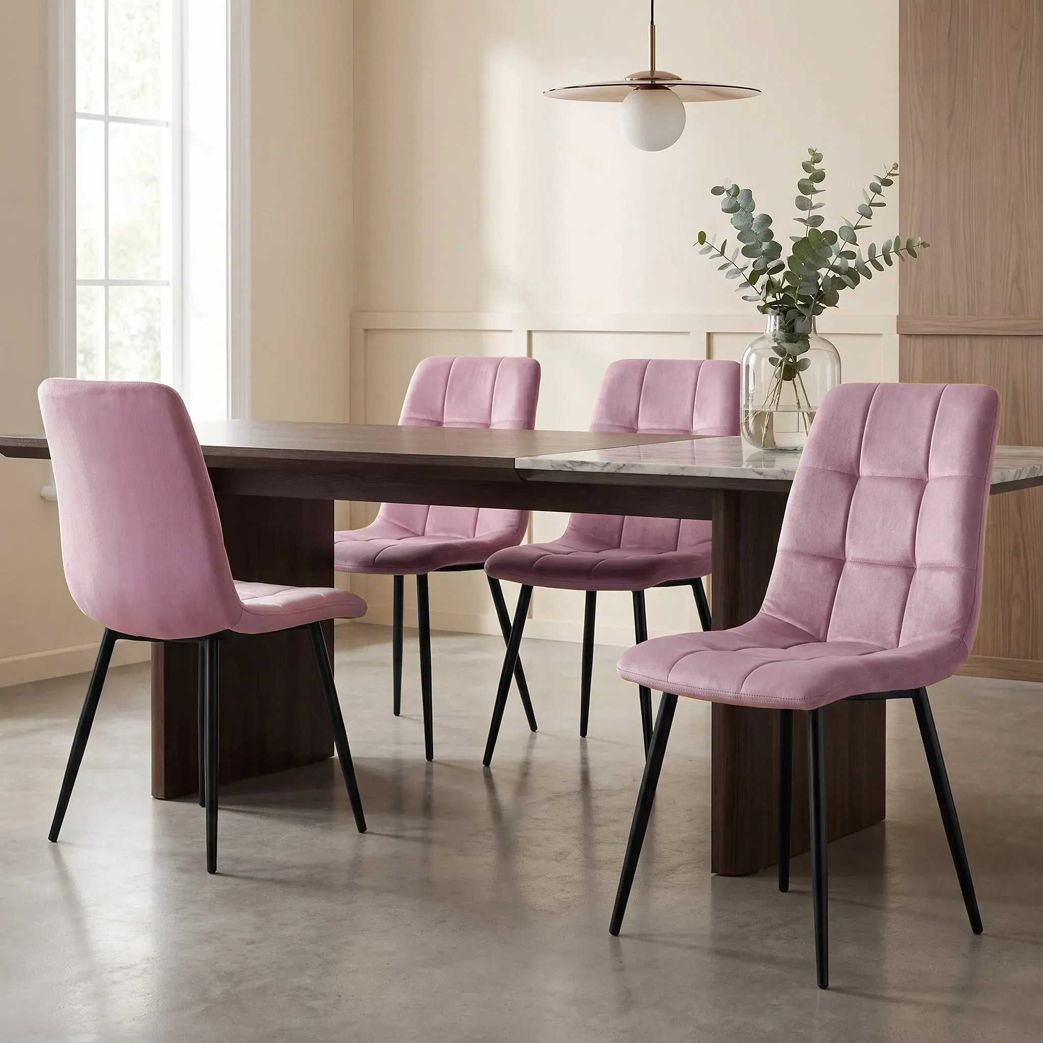 Square-Tufted Dining Chairs Set of 4 - Pink, Velvet product