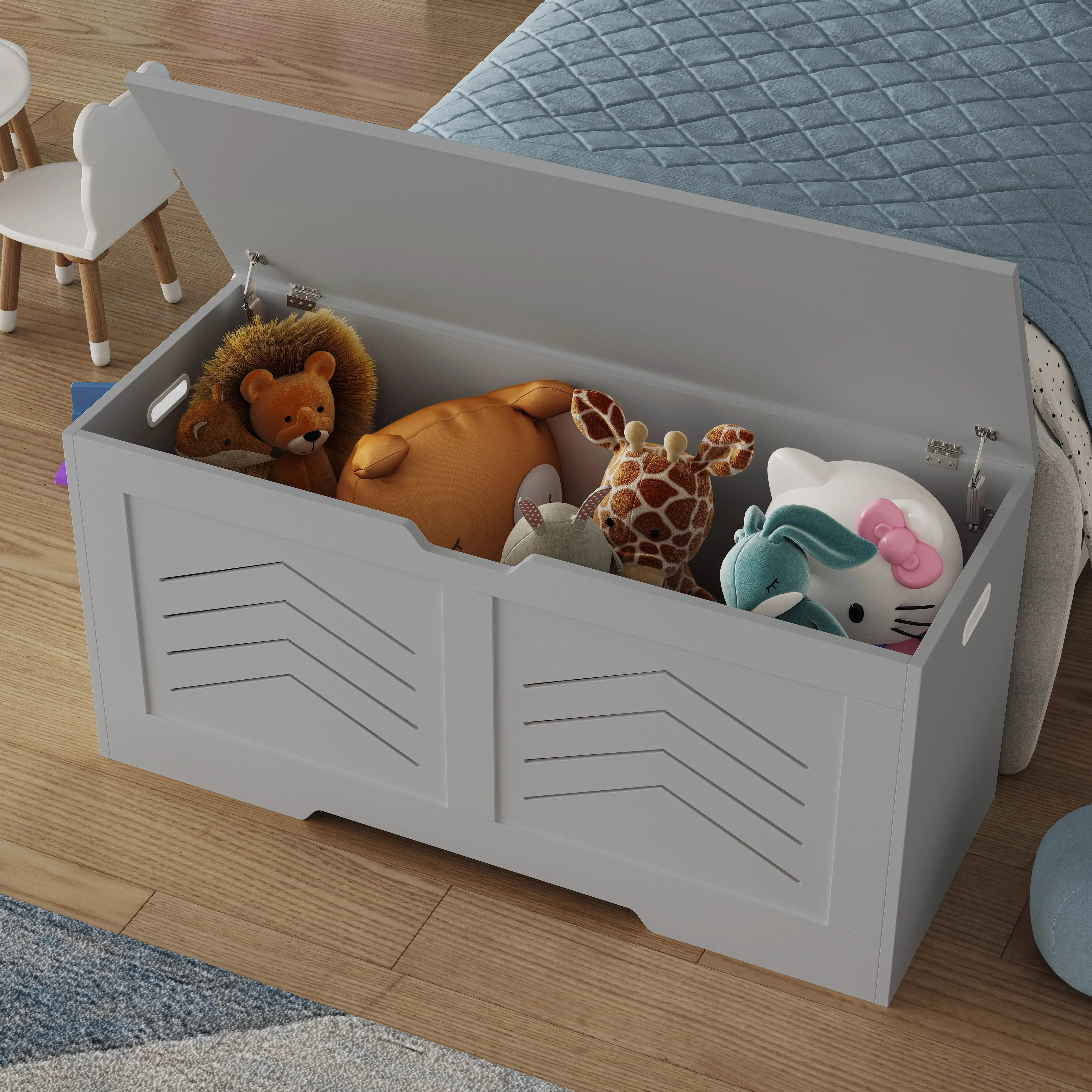Storage Chest Bench Trunk with Chevron Front - Grey alternate view