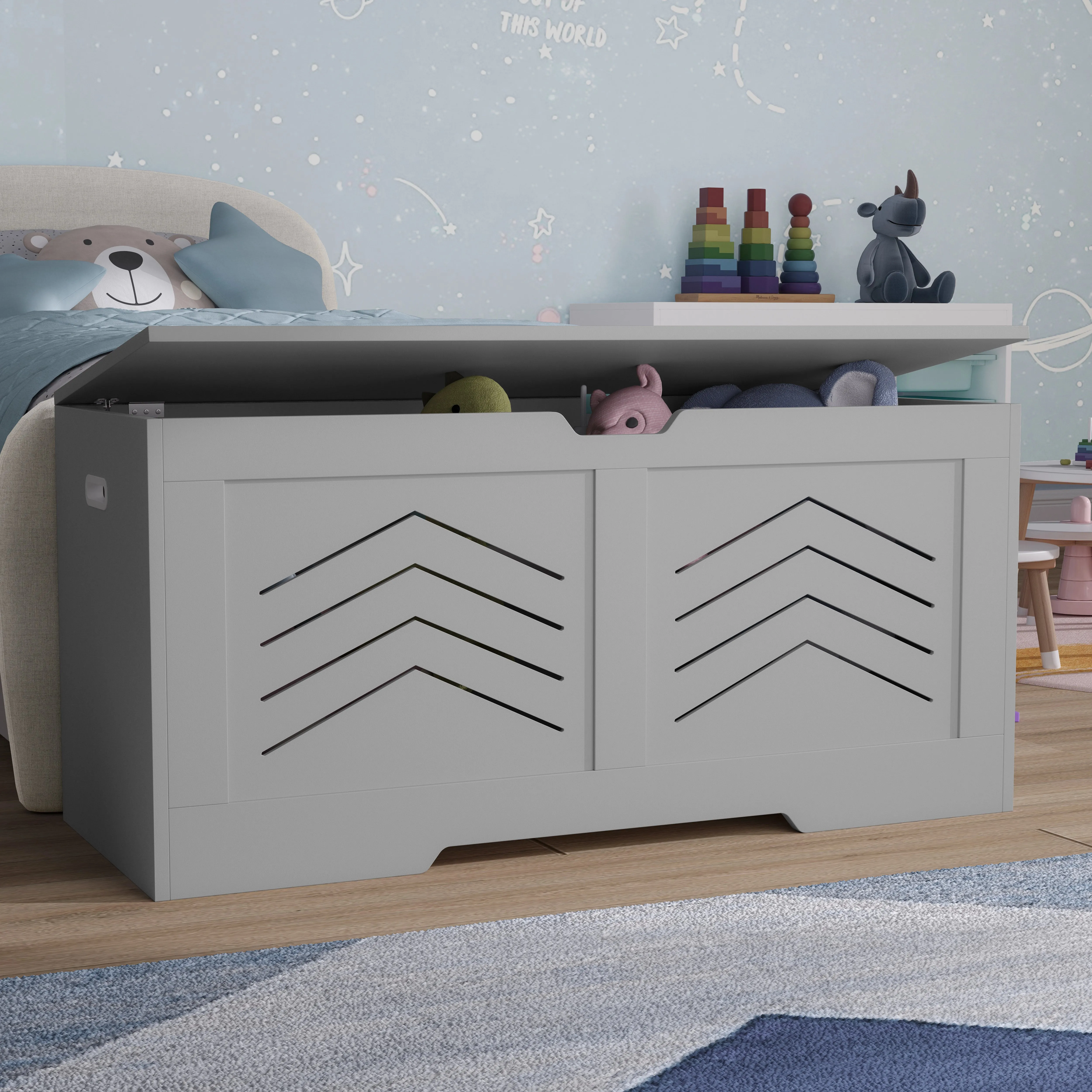 Storage Chest Bench Trunk with Chevron Front - Grey product