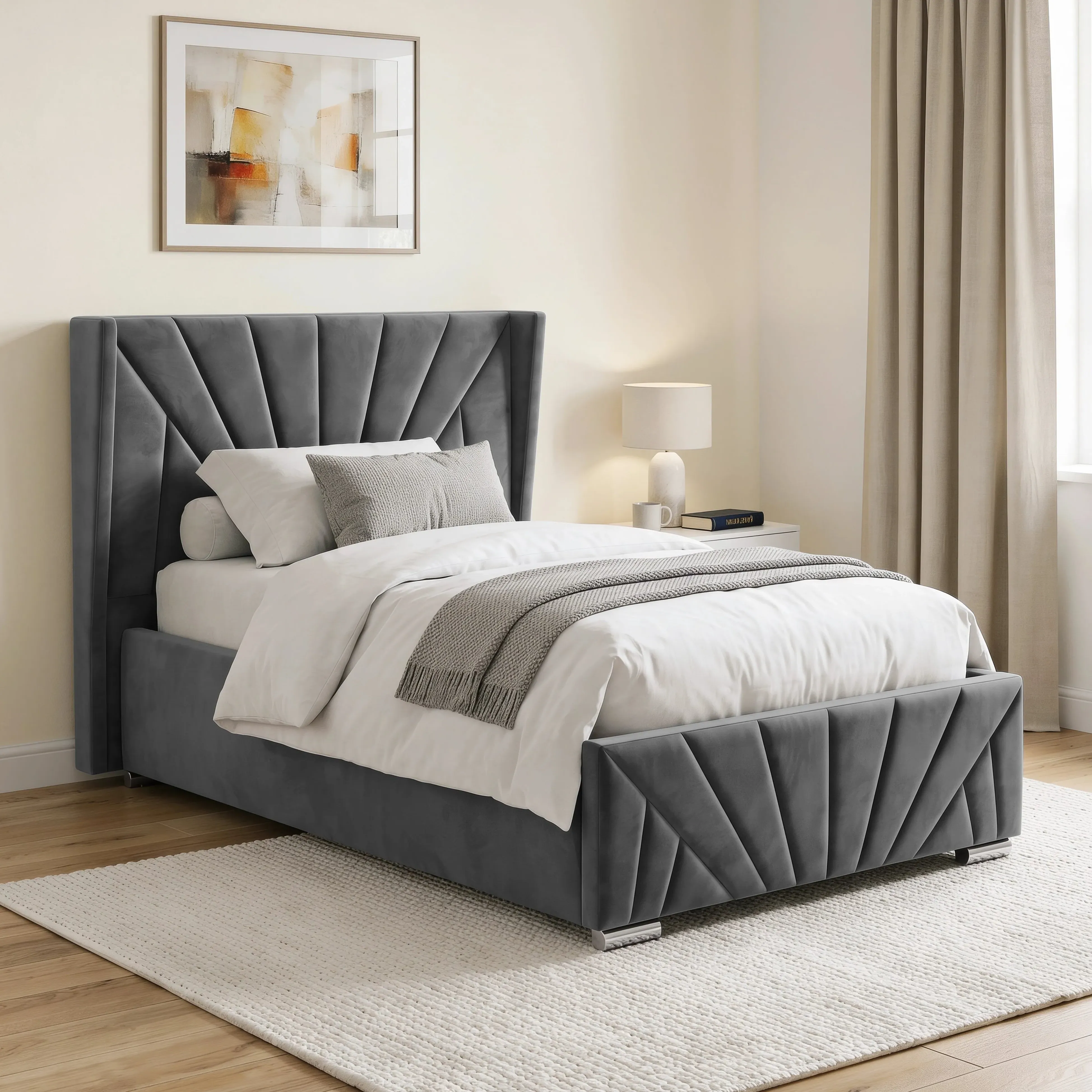 Sunrise Single Ottoman Bed Frame with Storage - Grey, Velvet alternate view