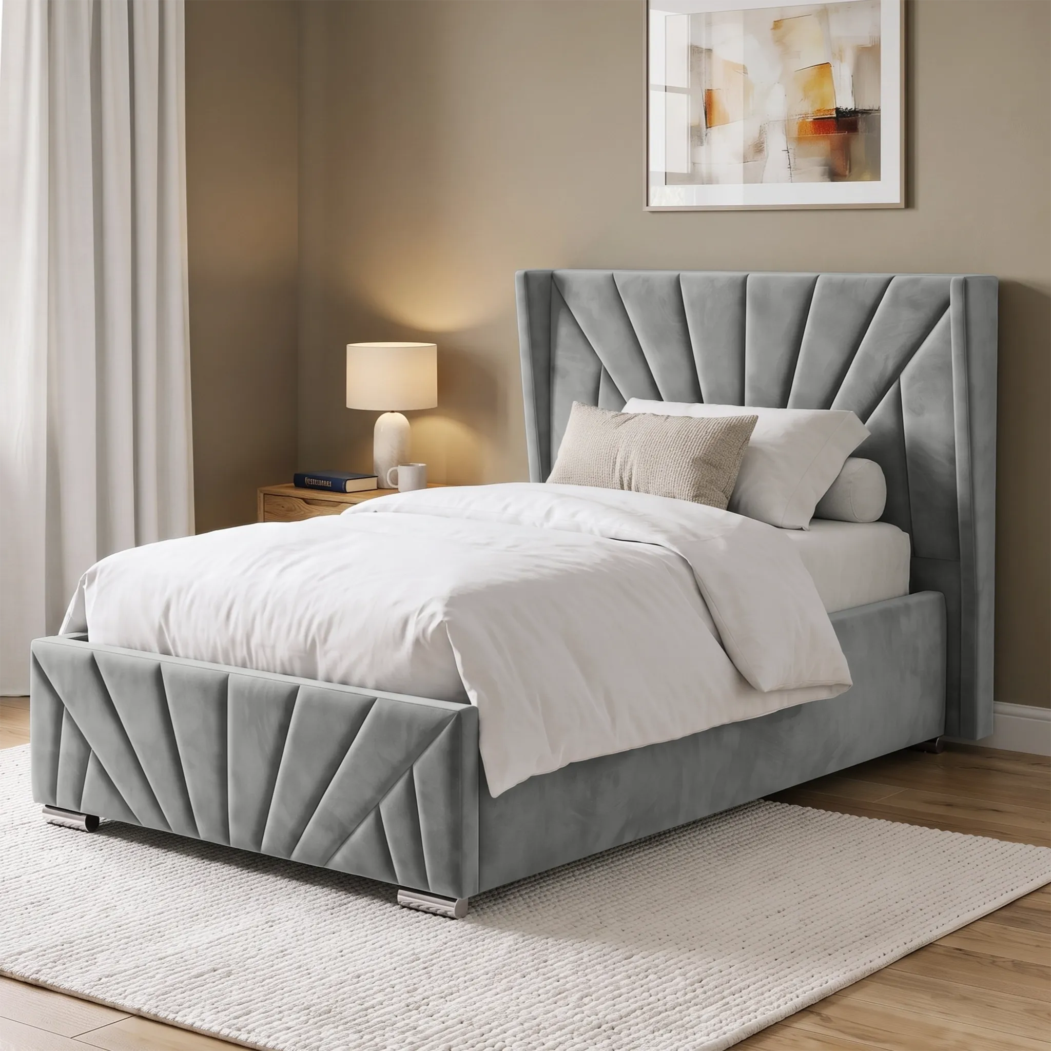 Sunrise Single Ottoman Bed Frame with Storage - Grey, Velvet product