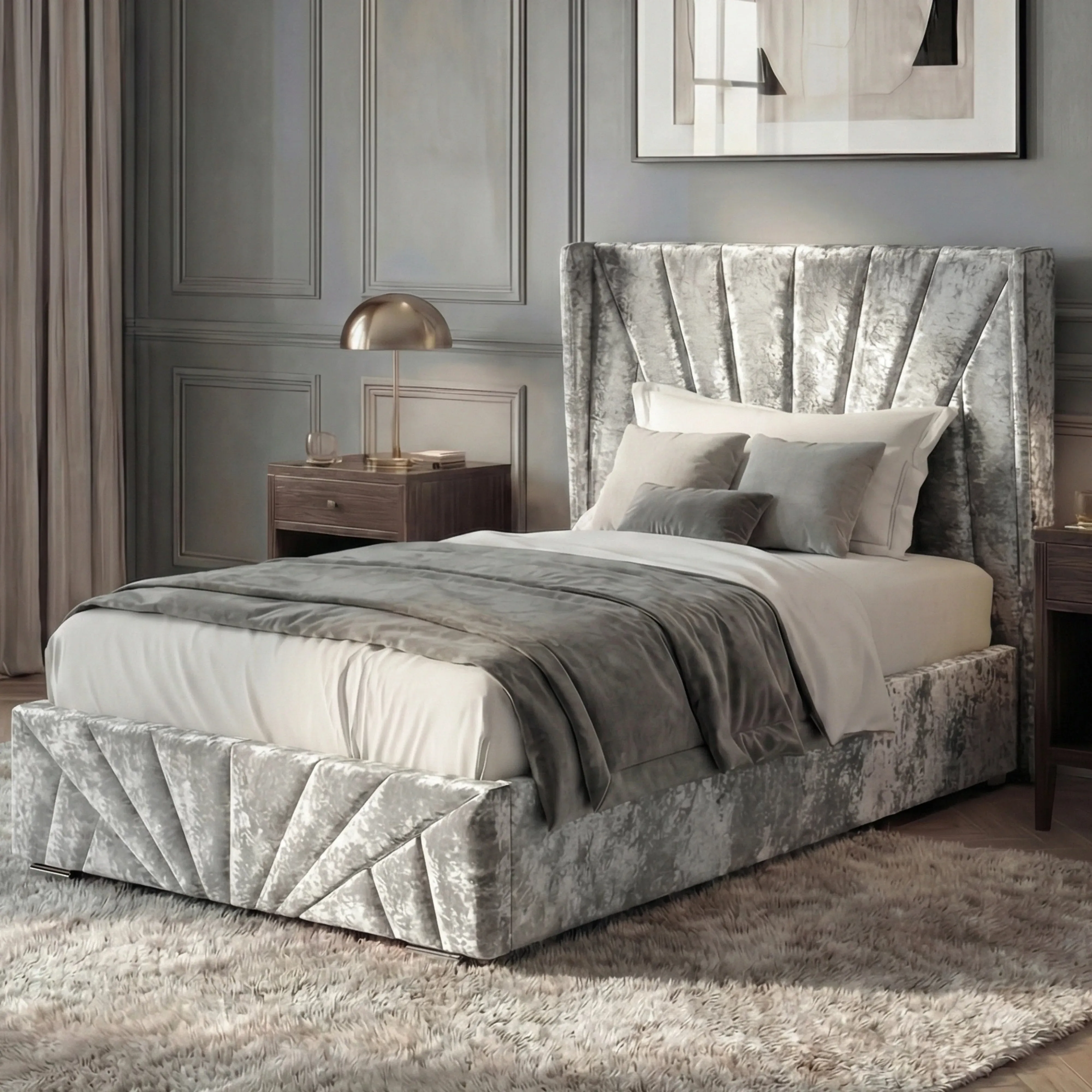Sunrise Single Ottoman Storage Bed - Silver, Crushed Velvet product