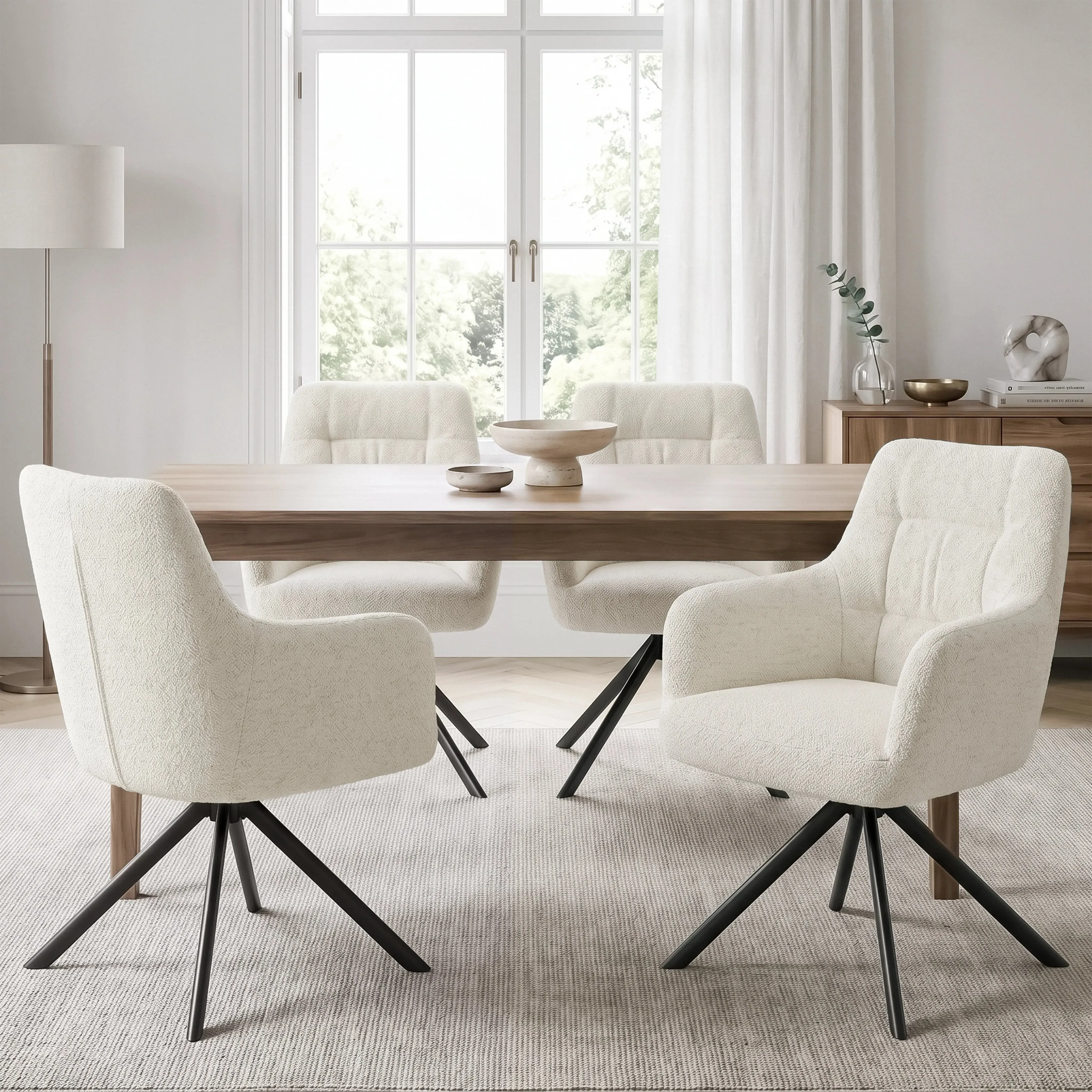 Swivel Boucle Dining Chairs Set of 2 - Cream alternate view