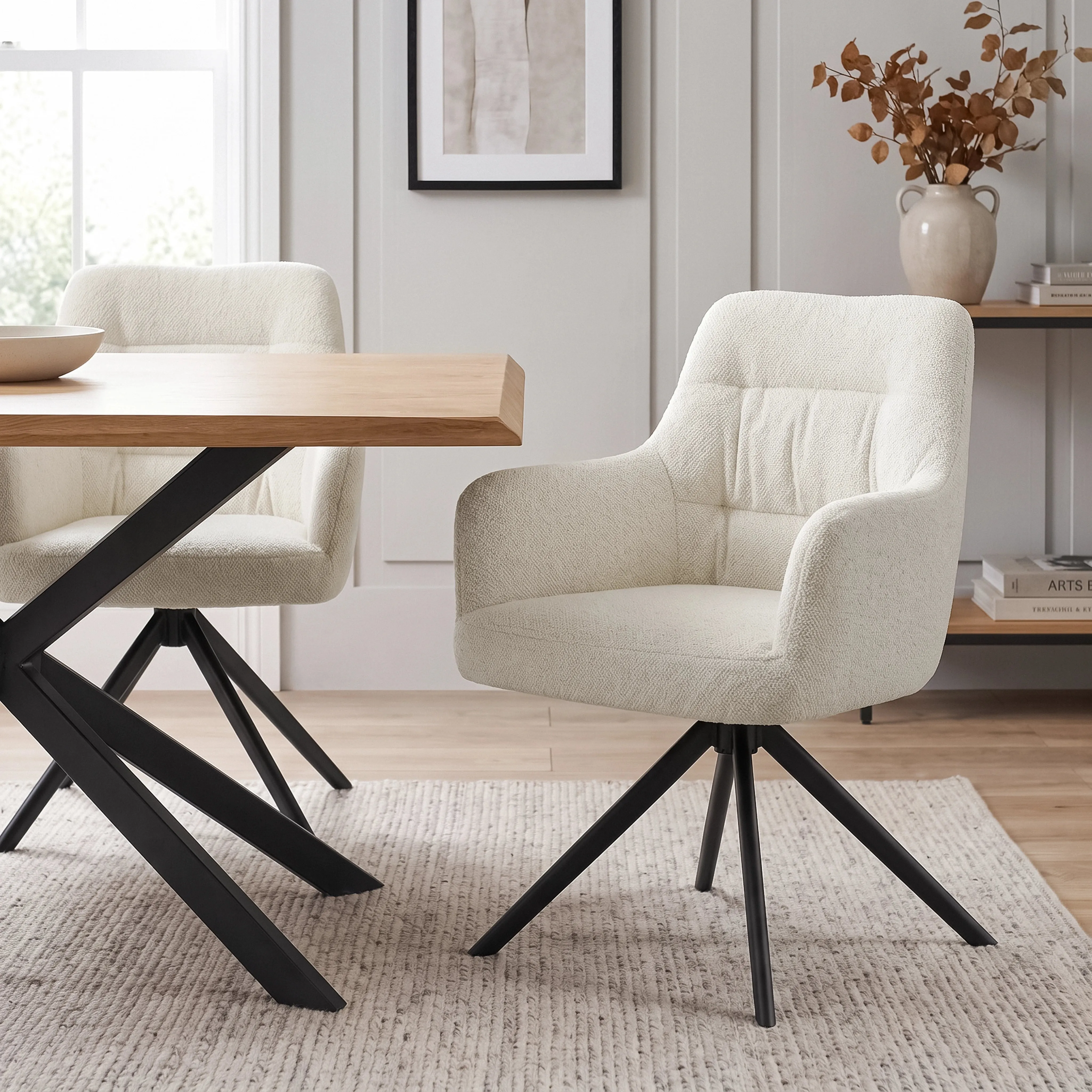 Swivel Boucle Dining Chairs Set of 2 - Cream product