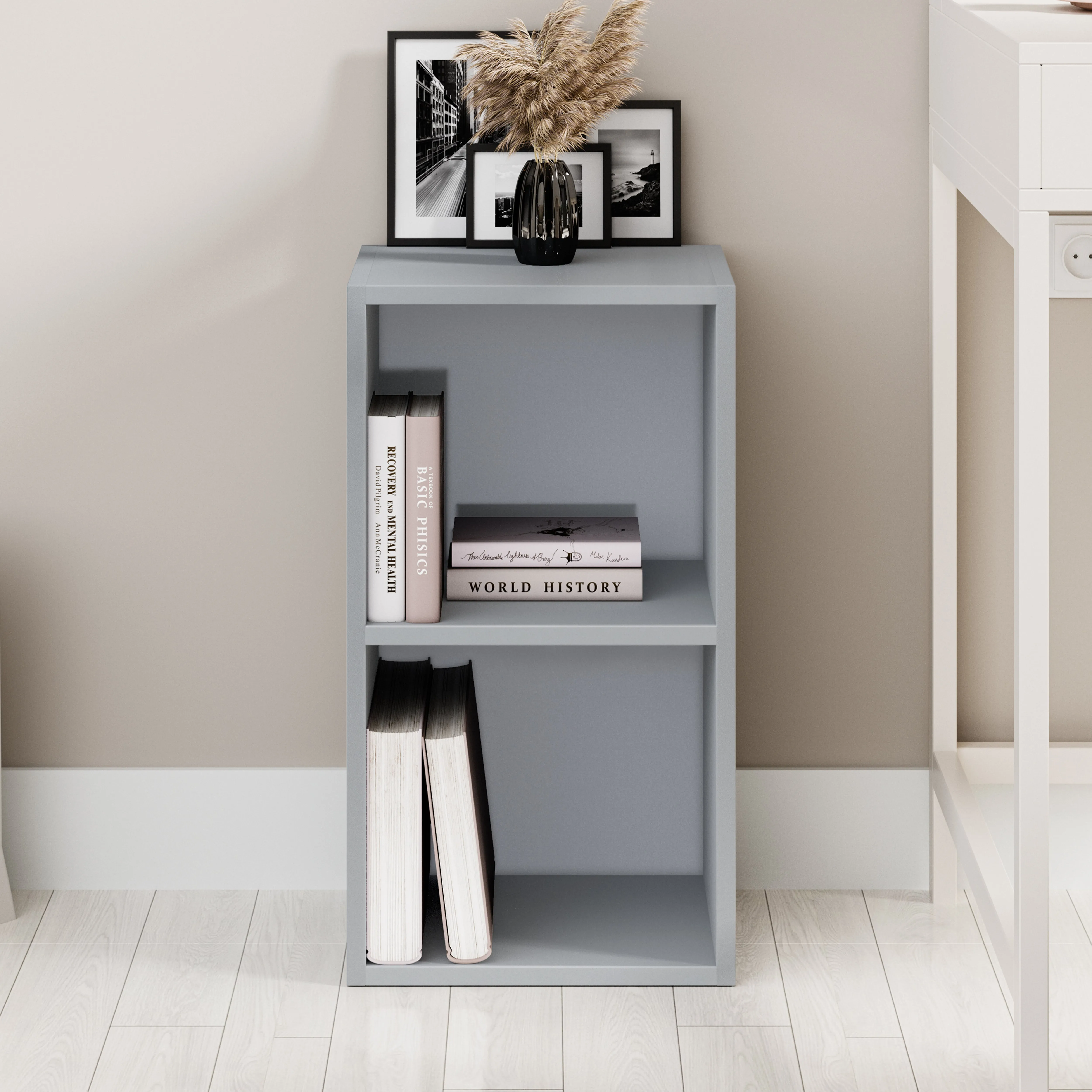 Tall Narrow 2-Shelf Cube Bookcase - Grey, Engineered Wood alternate view