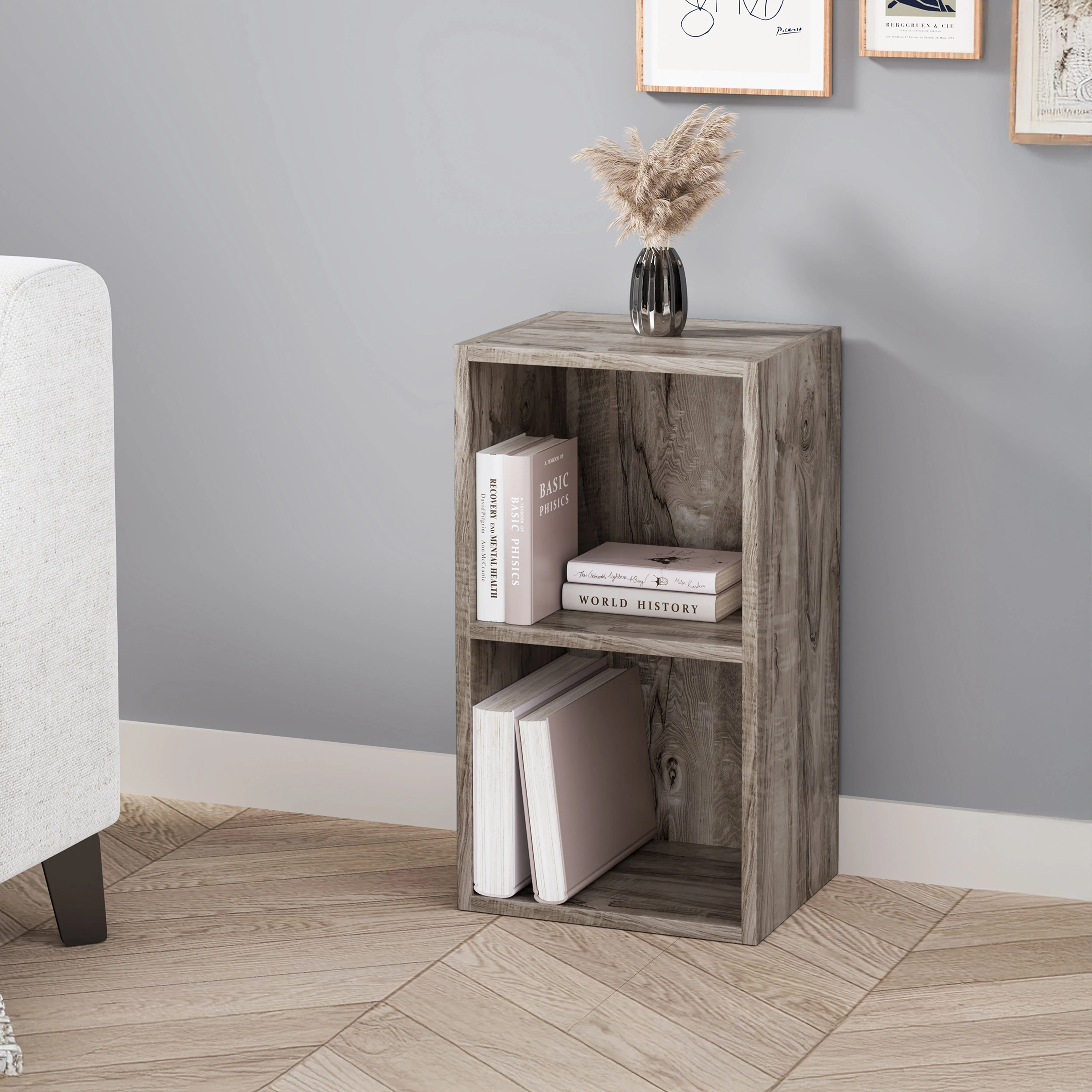 Tall Narrow 4-Shelf Cube Bookcase - Coach Wood, Engineered Wood alternate view