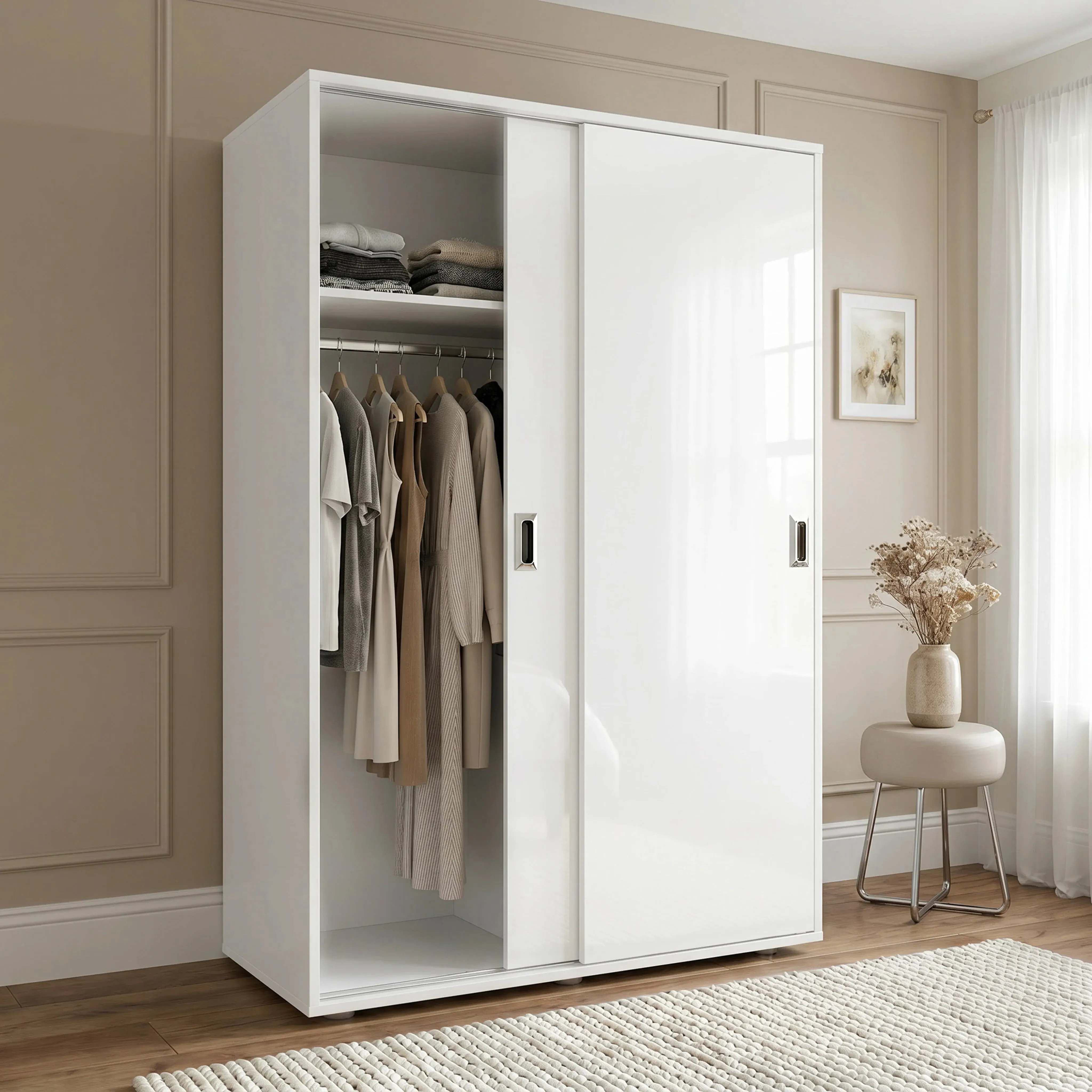 Torvek 2-Door Sliding Wardrobe with Shelves - White alternate view