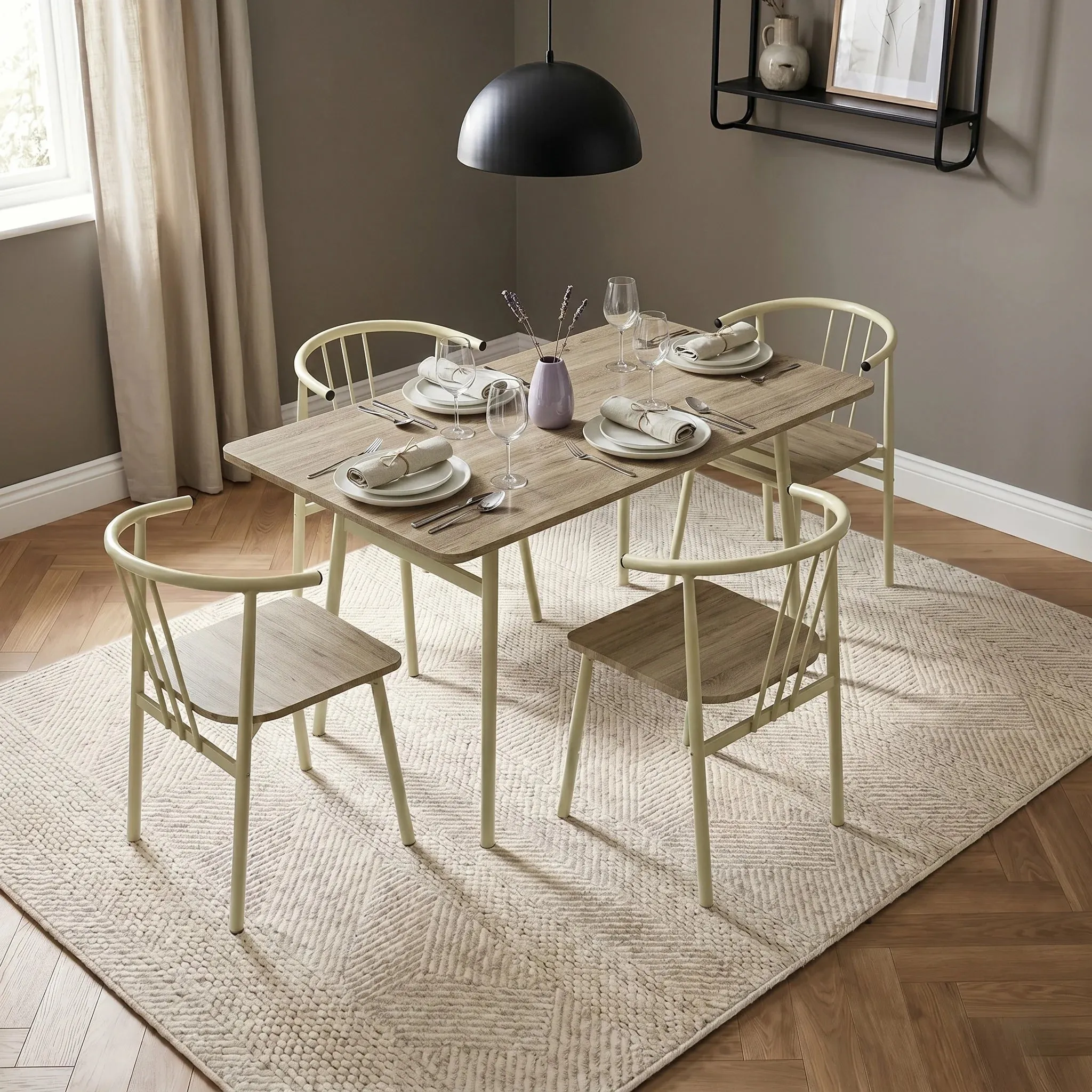 Torvi 4-Seater Dining Table and Chairs Set - Sonoma Oak, Metal product