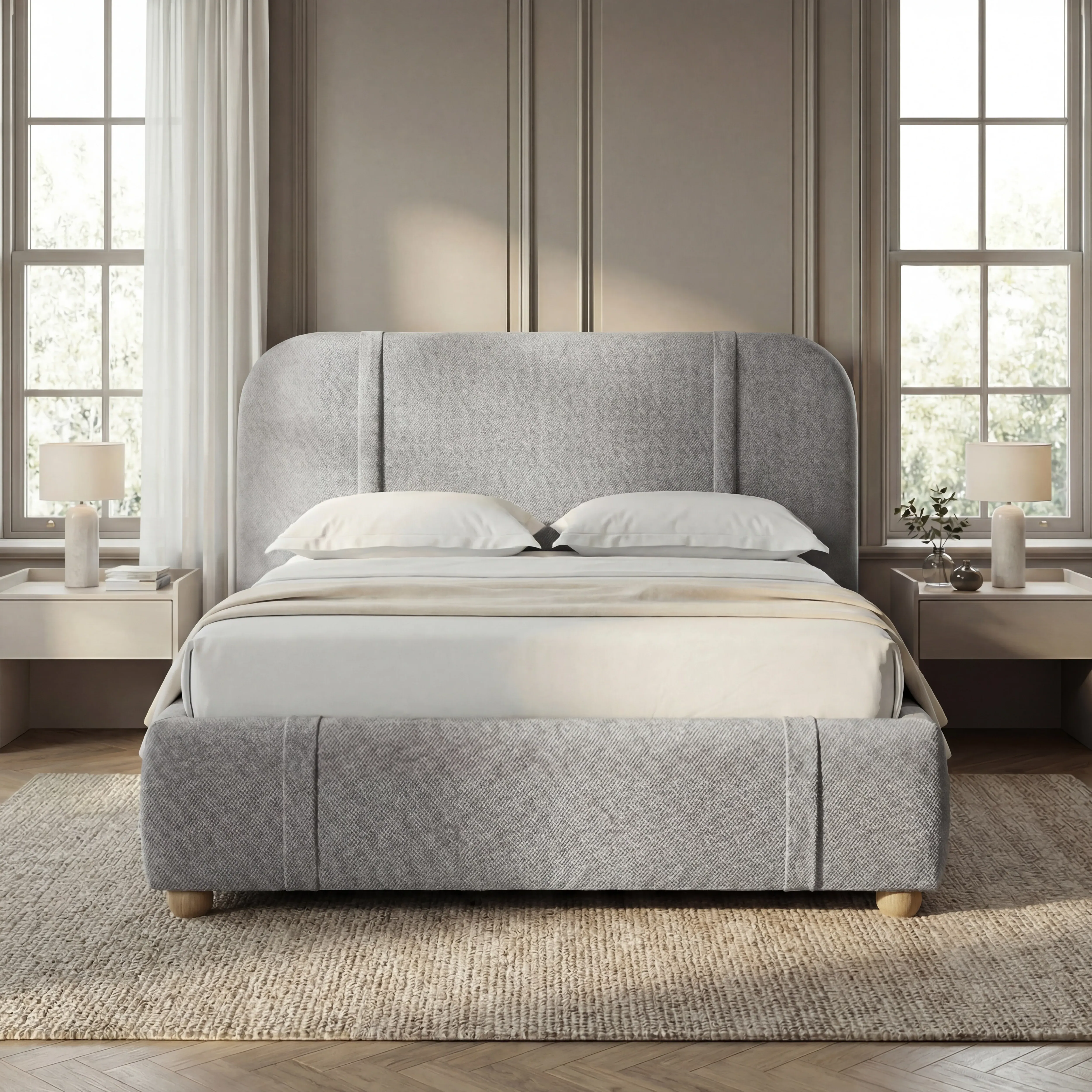 Upholstered Double Bed Frame with Padded Headboard - Grey alternate view