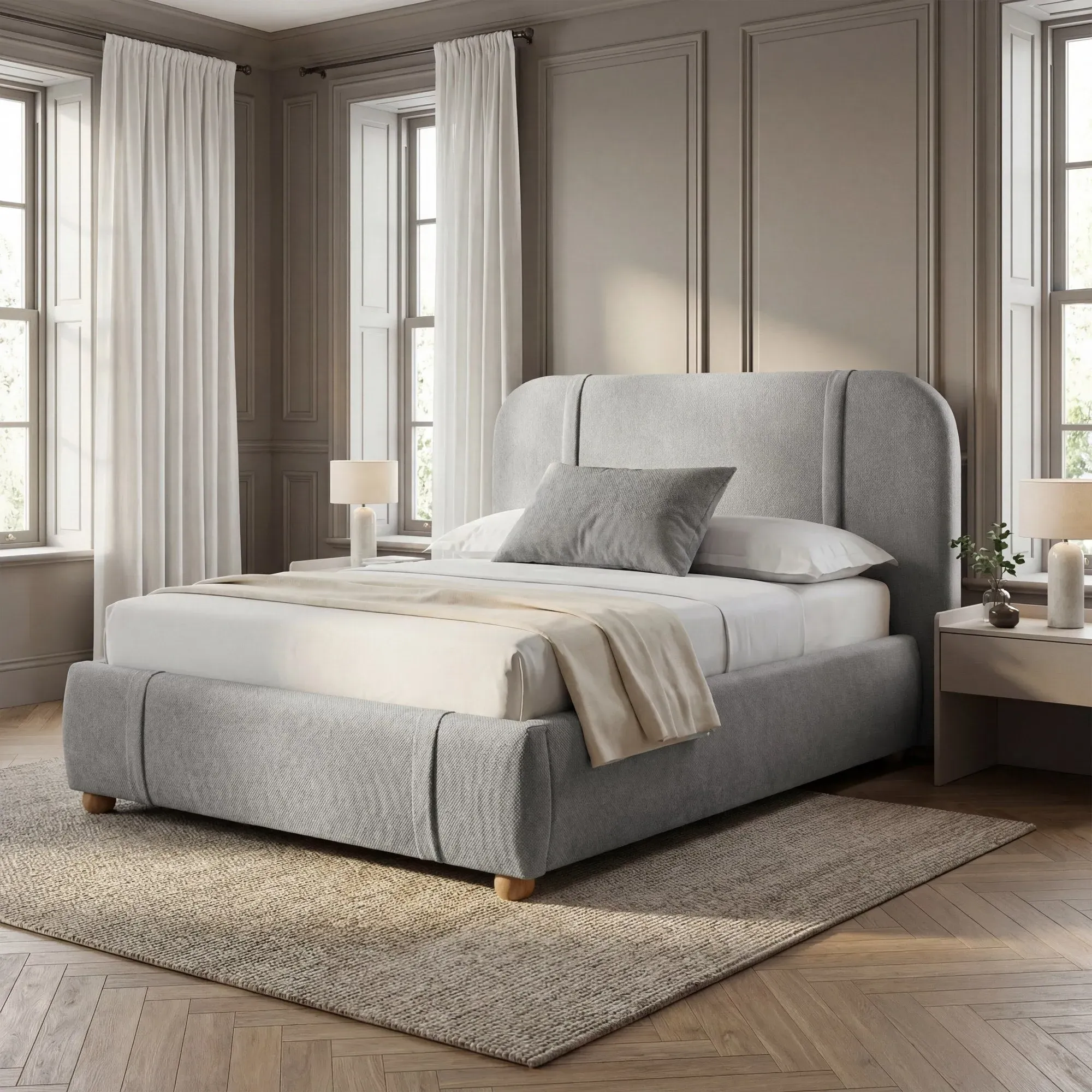 Upholstered Double Bed Frame with Padded Headboard - Grey product