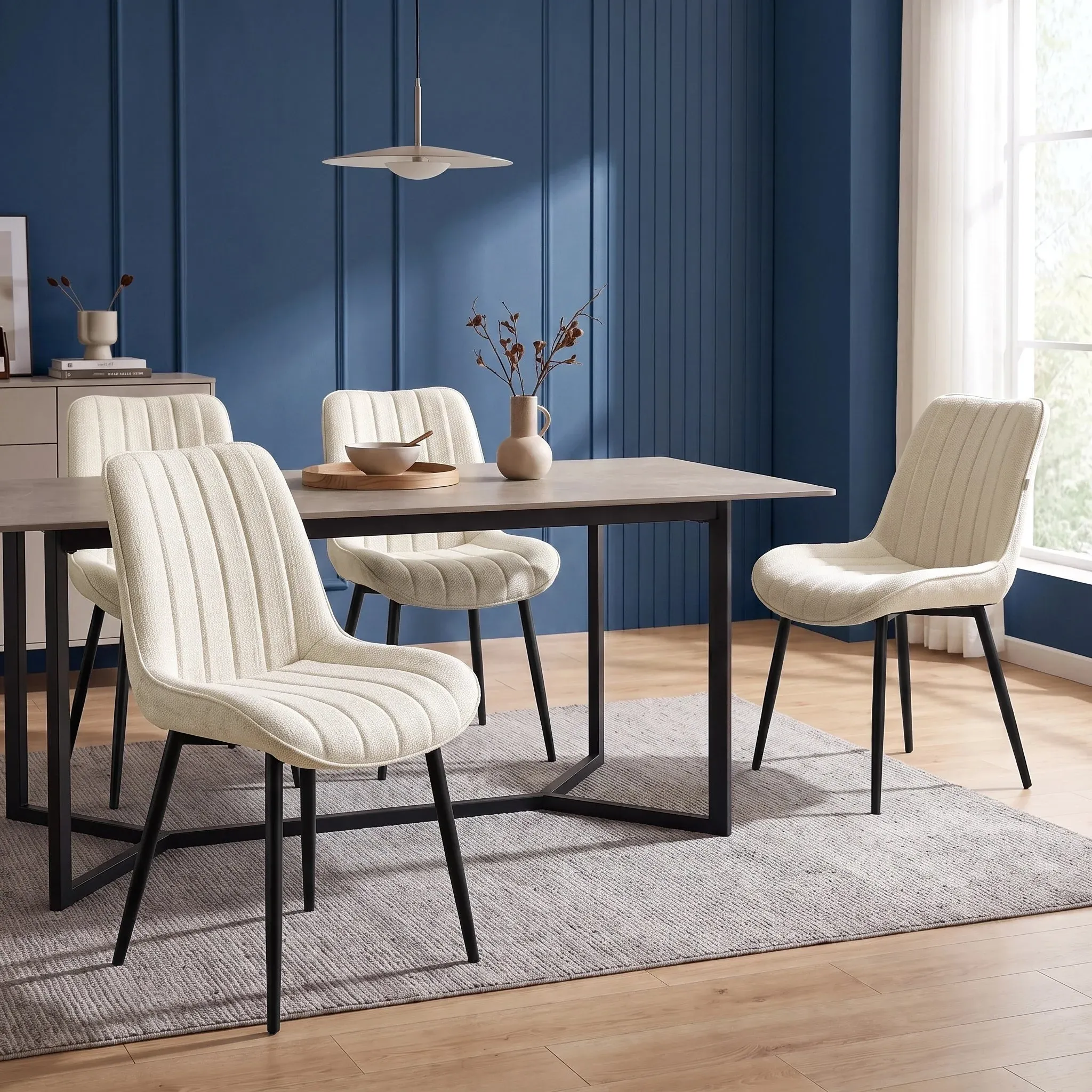 Vertical Lining Set of 2 Dining Chairs - Beige, Fabric alternate view