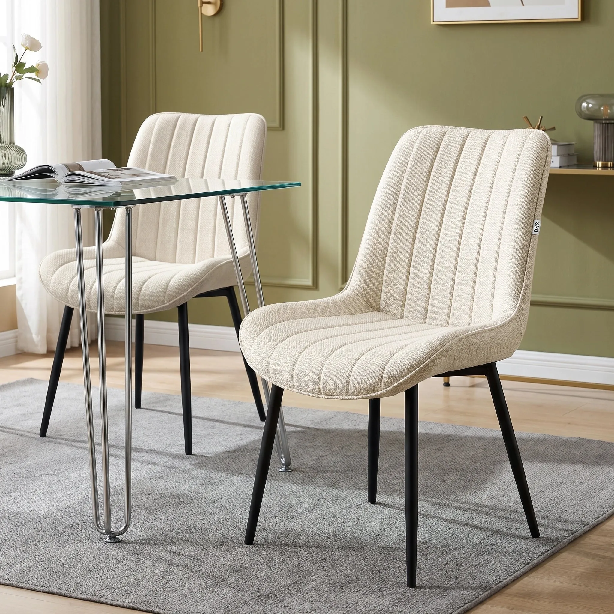 Vertical Lining Set of 2 Dining Chairs - Beige, Fabric product