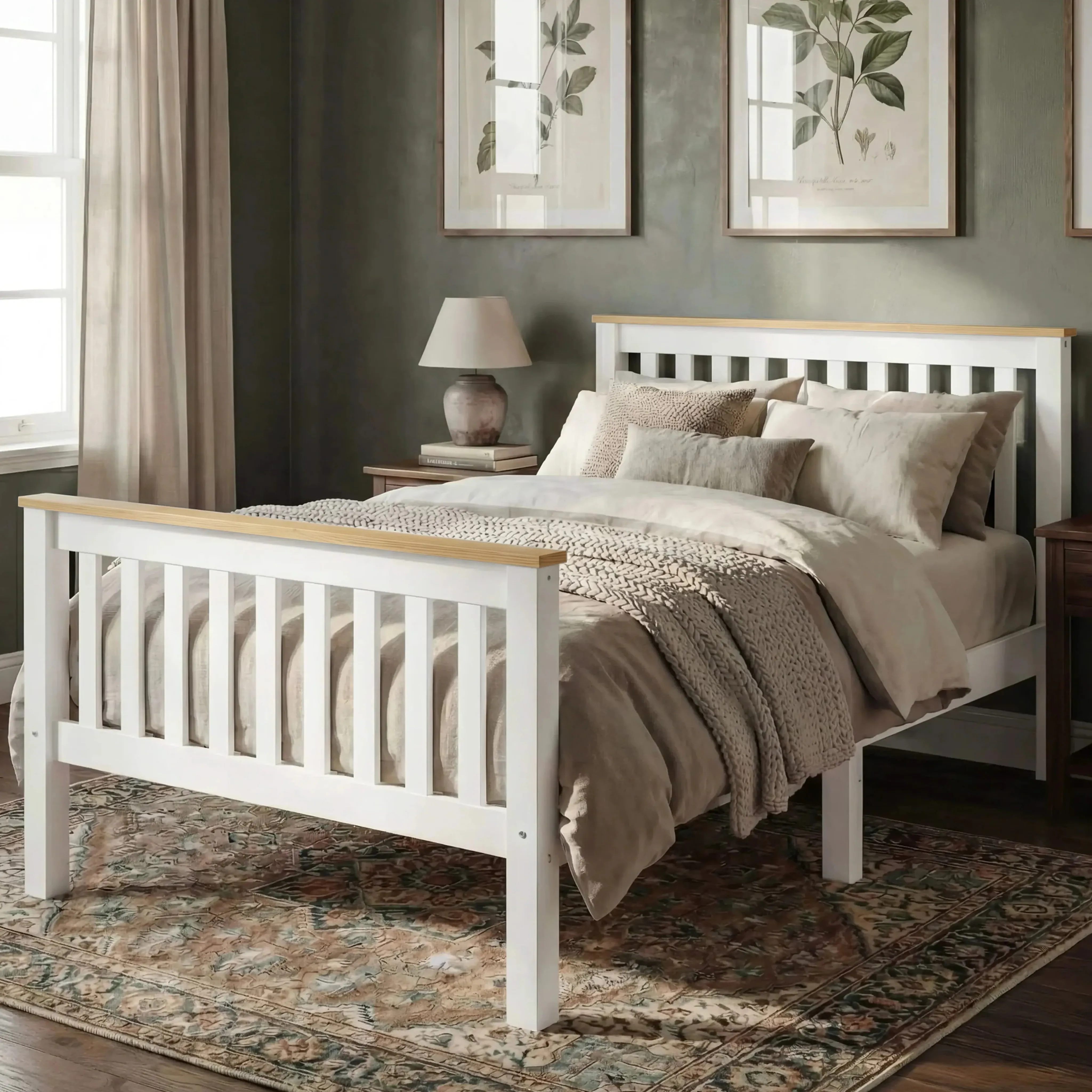 Wooden Single Bed Frame - White, Pine product
