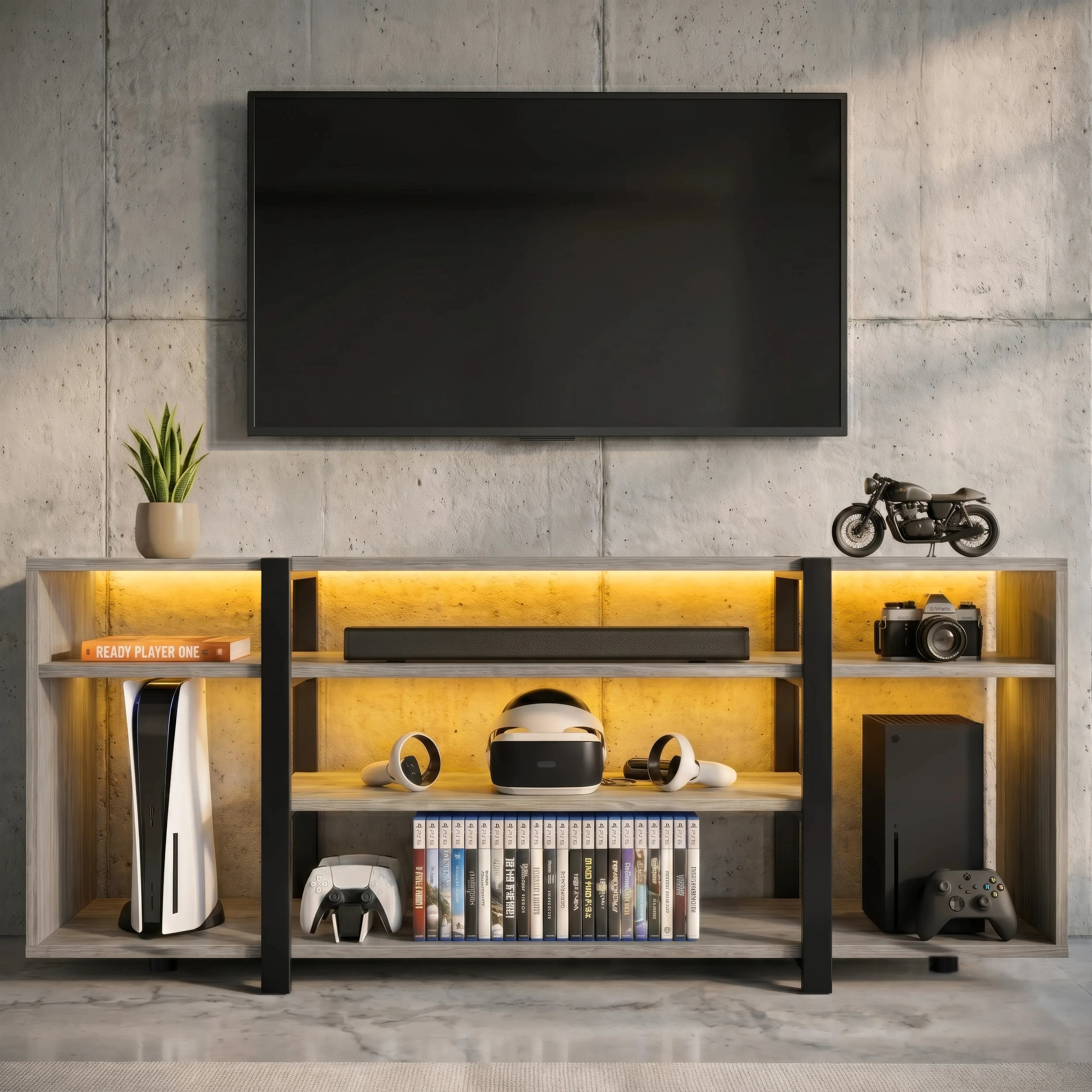 Zelumi LED TV Stand with Storage - Wooden Grey, Melamine alternate view
