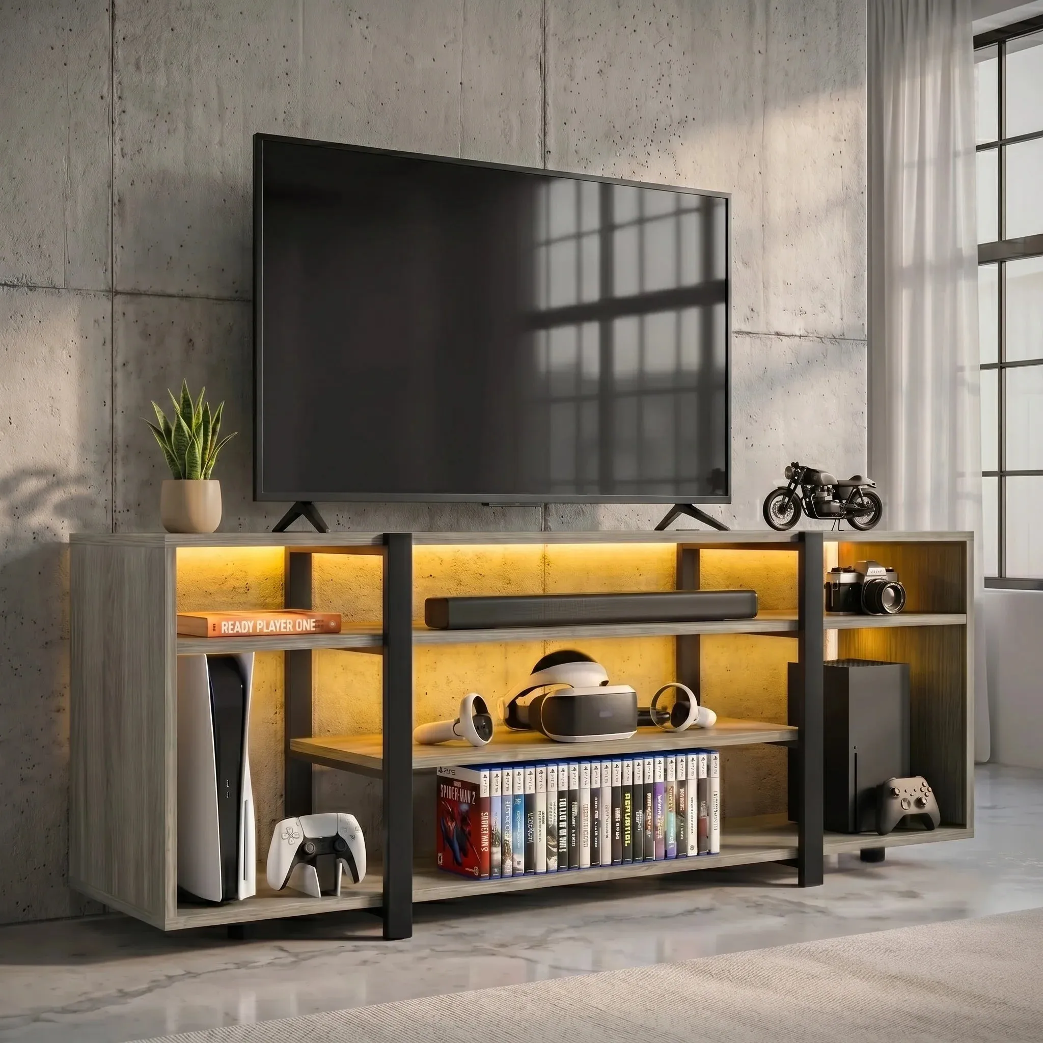 Zelumi LED TV Stand with Storage - Wooden Grey, Melamine product
