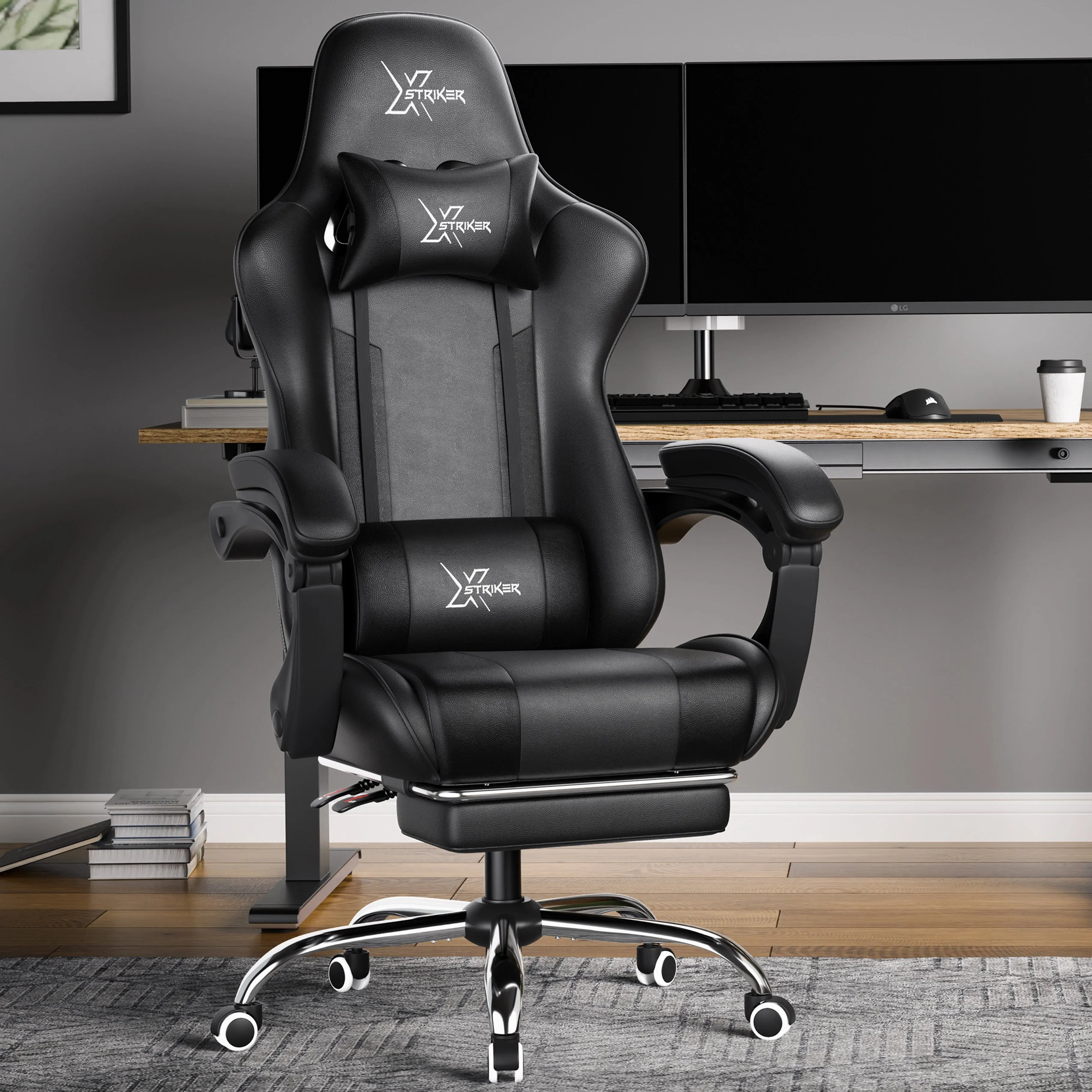 Gaming Chair with Footrest and Lumbar Support - Black product
