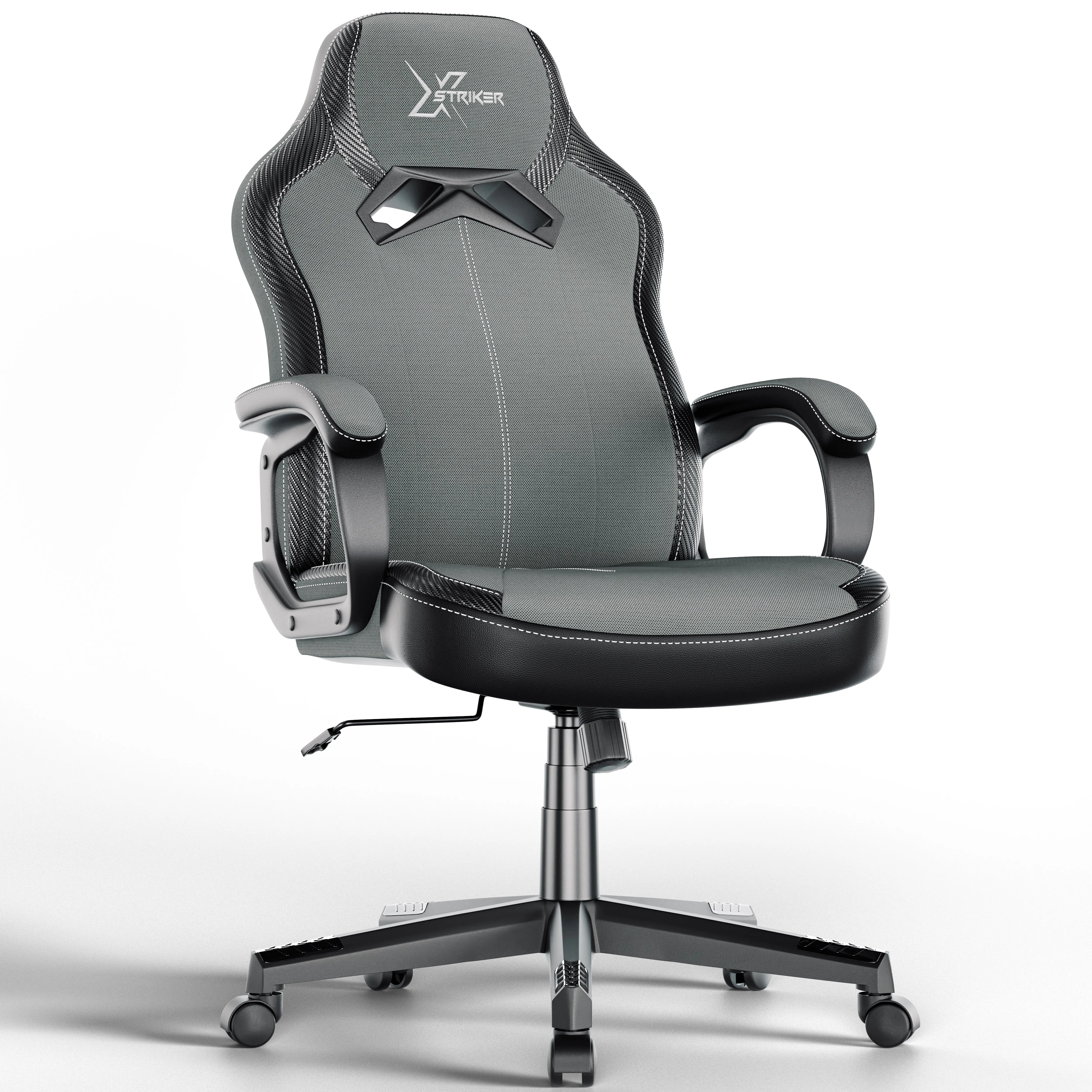Small Gaming Chair with Lumbar Support - Grey, Fabric alternate view