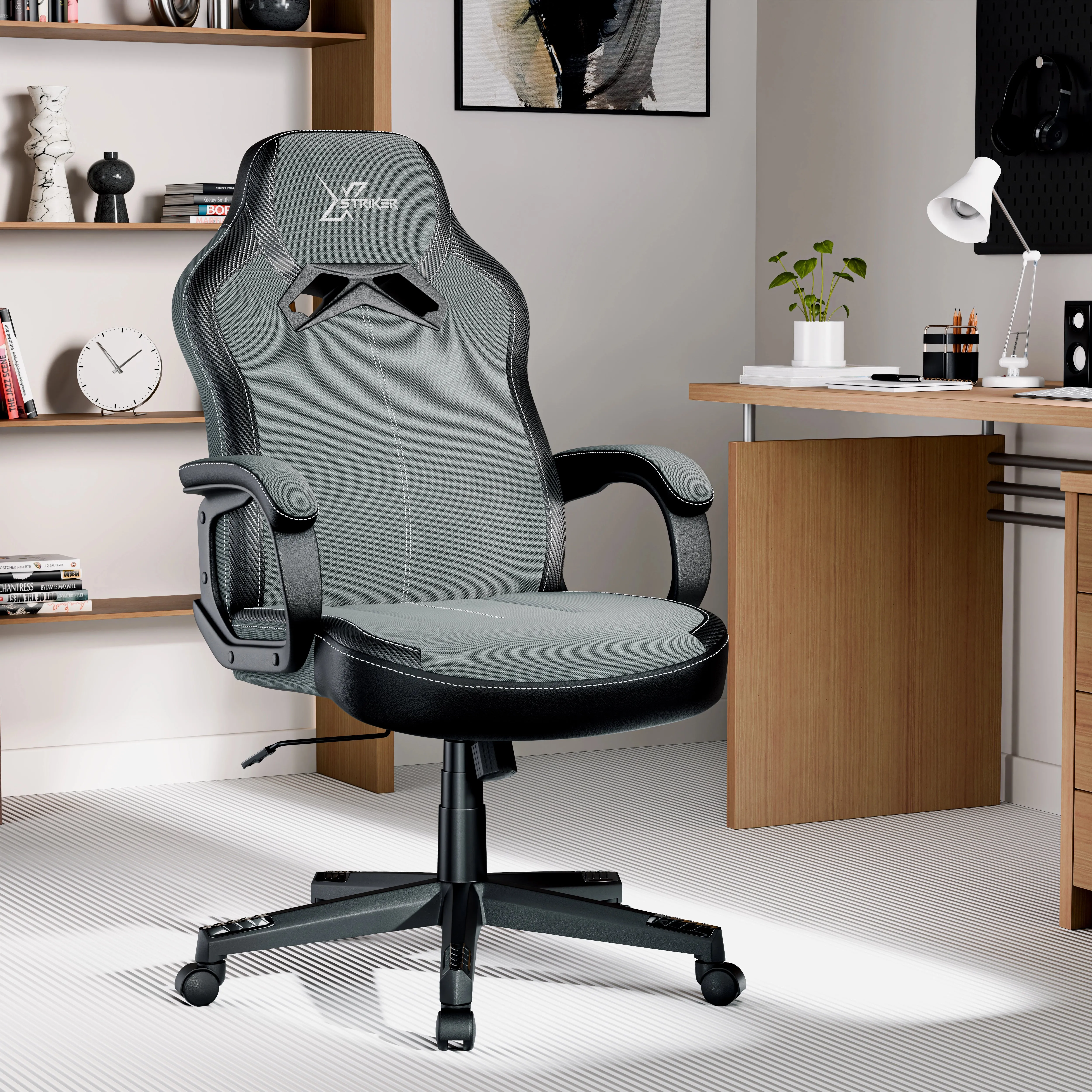 Small Gaming Chair with Lumbar Support - Grey, Fabric product