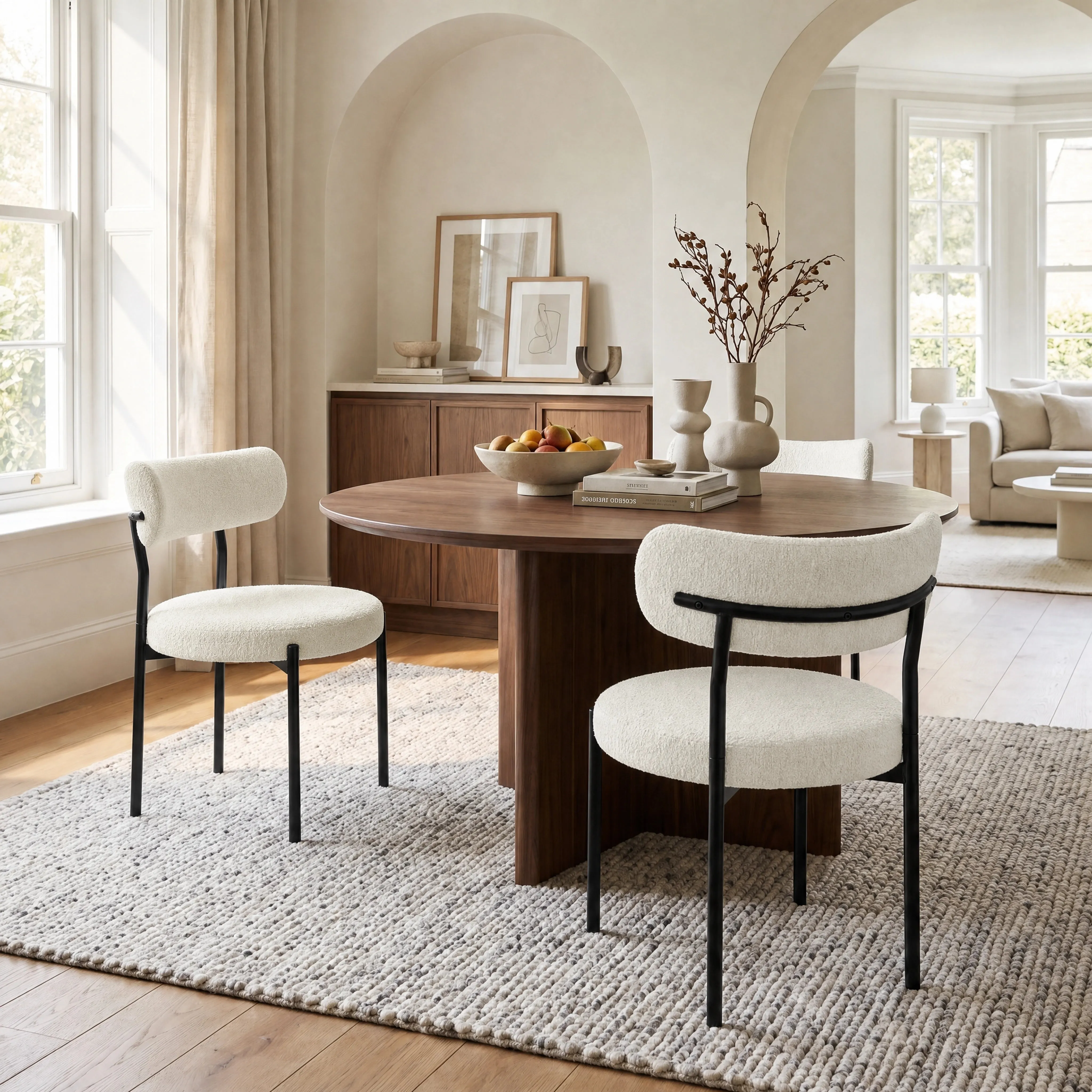 Boucle Set of 4 Dining Chairs with Curved Back - Cream by Dream Interiors, alternate view