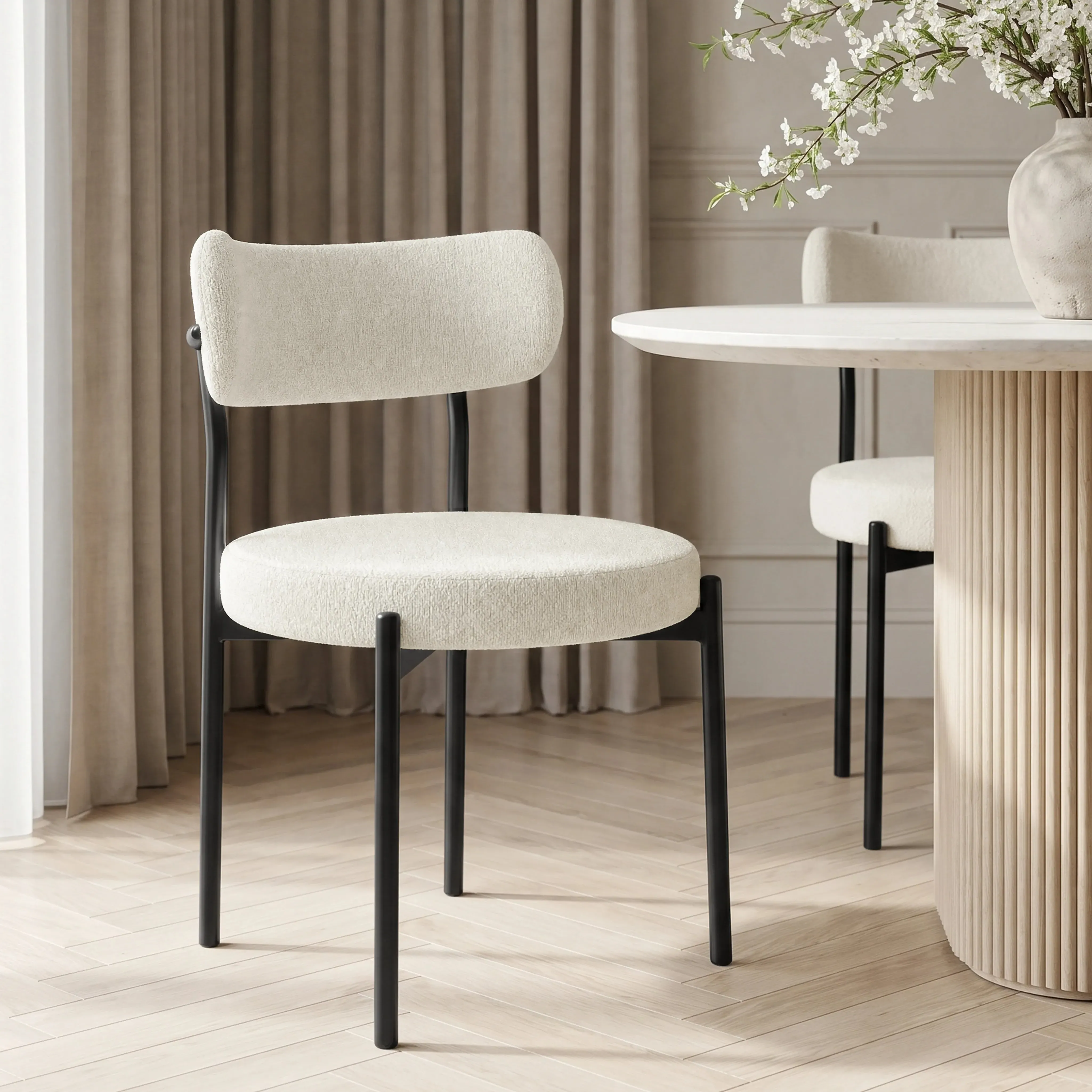 Boucle Set of 4 Dining Chairs with Curved Back - Cream by Dream Interiors