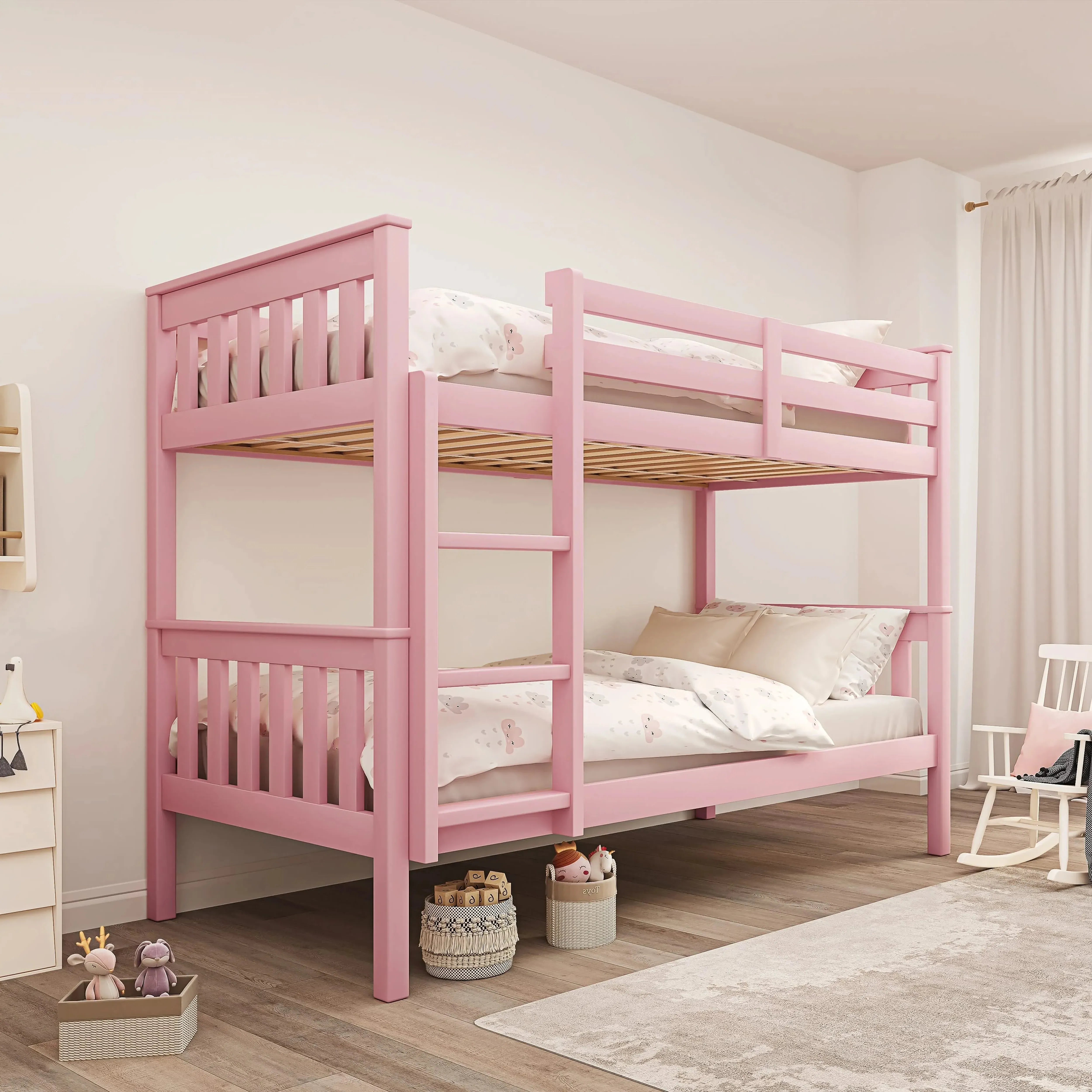 Detachable Double Bunk Bed - Pink, Solid Wood alternate view