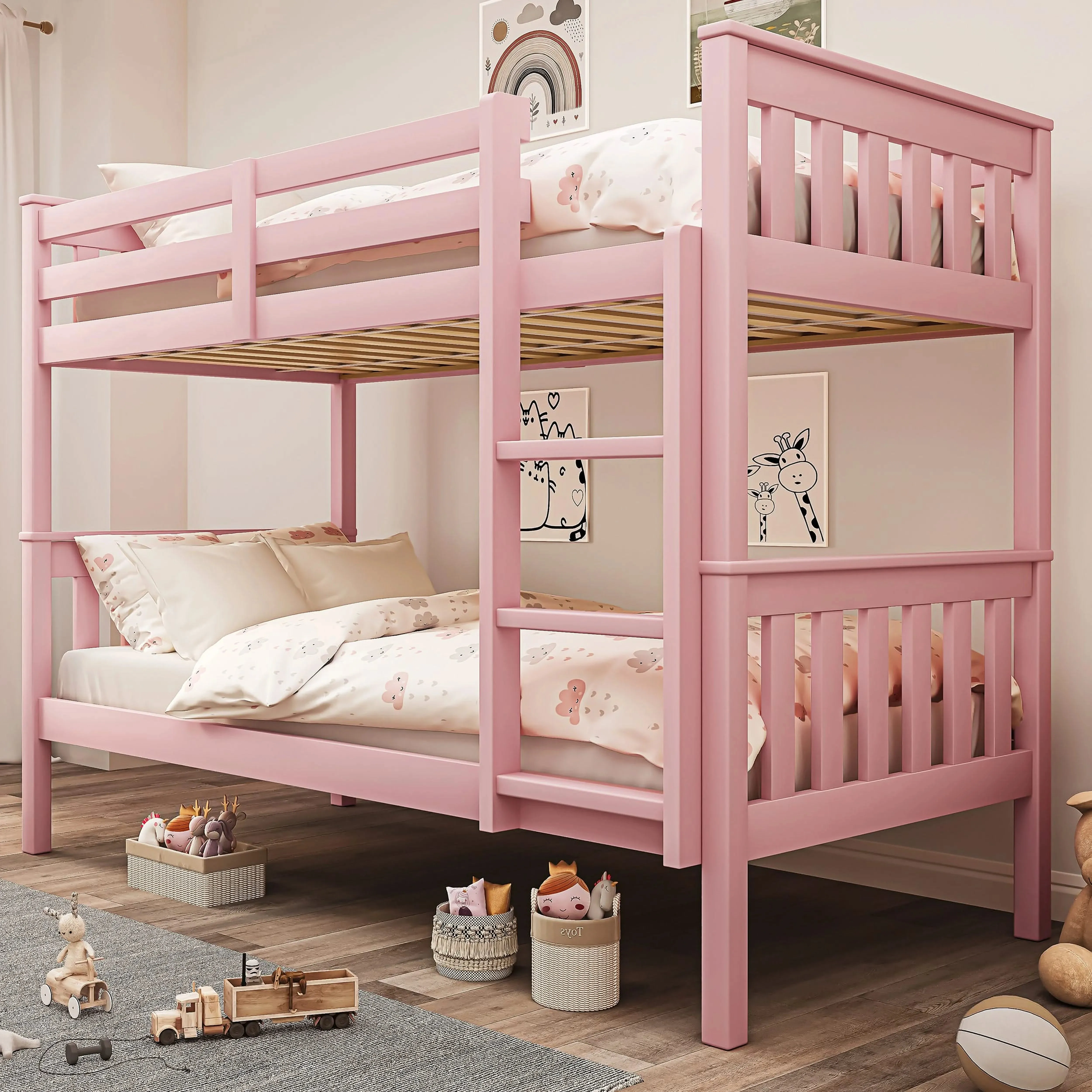 Detachable Double Bunk Bed - Pink, Solid Wood product