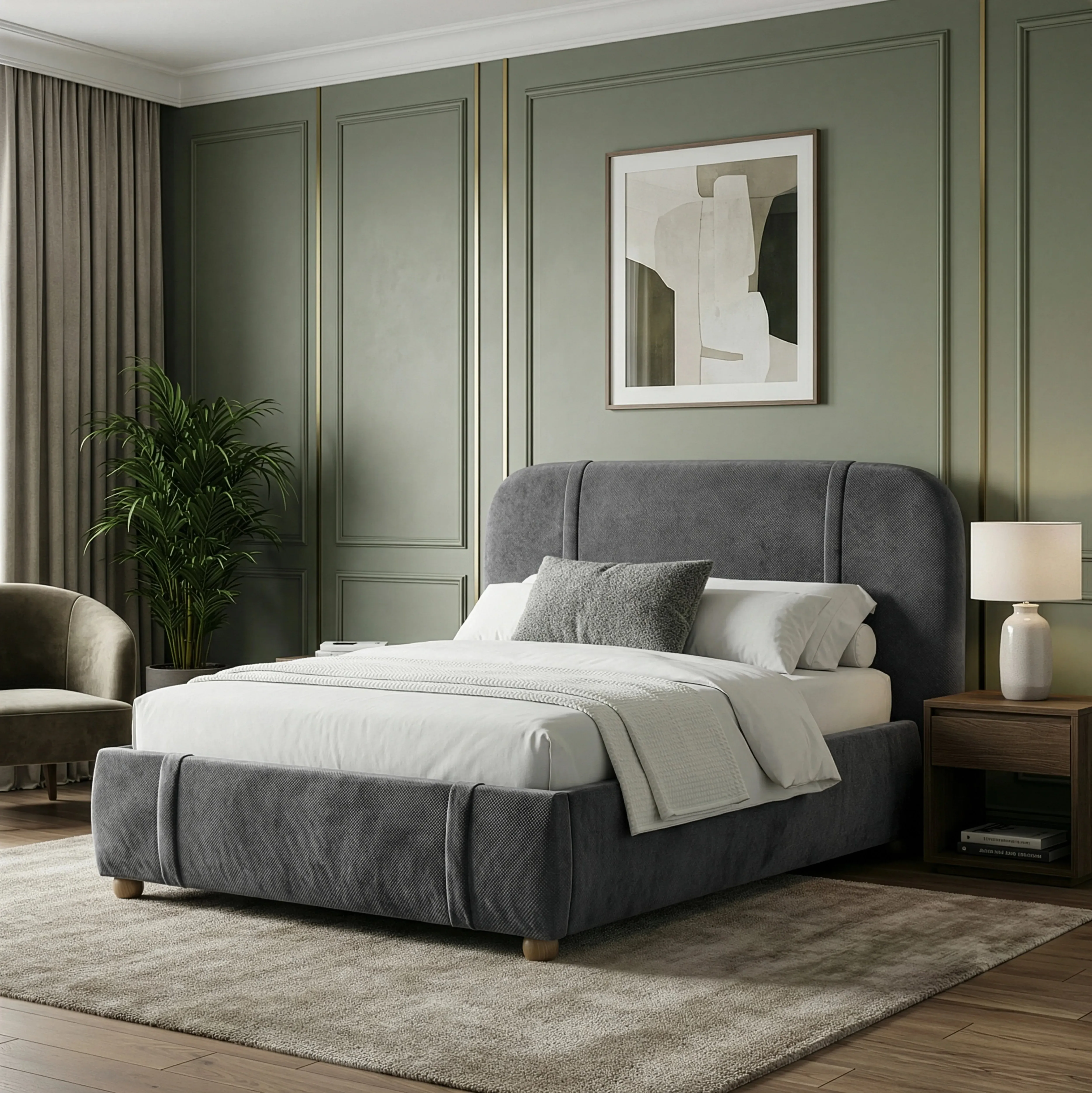 Double Upholstered Bed Frame with Padded Headboard - Dark Grey by Dream Interiors