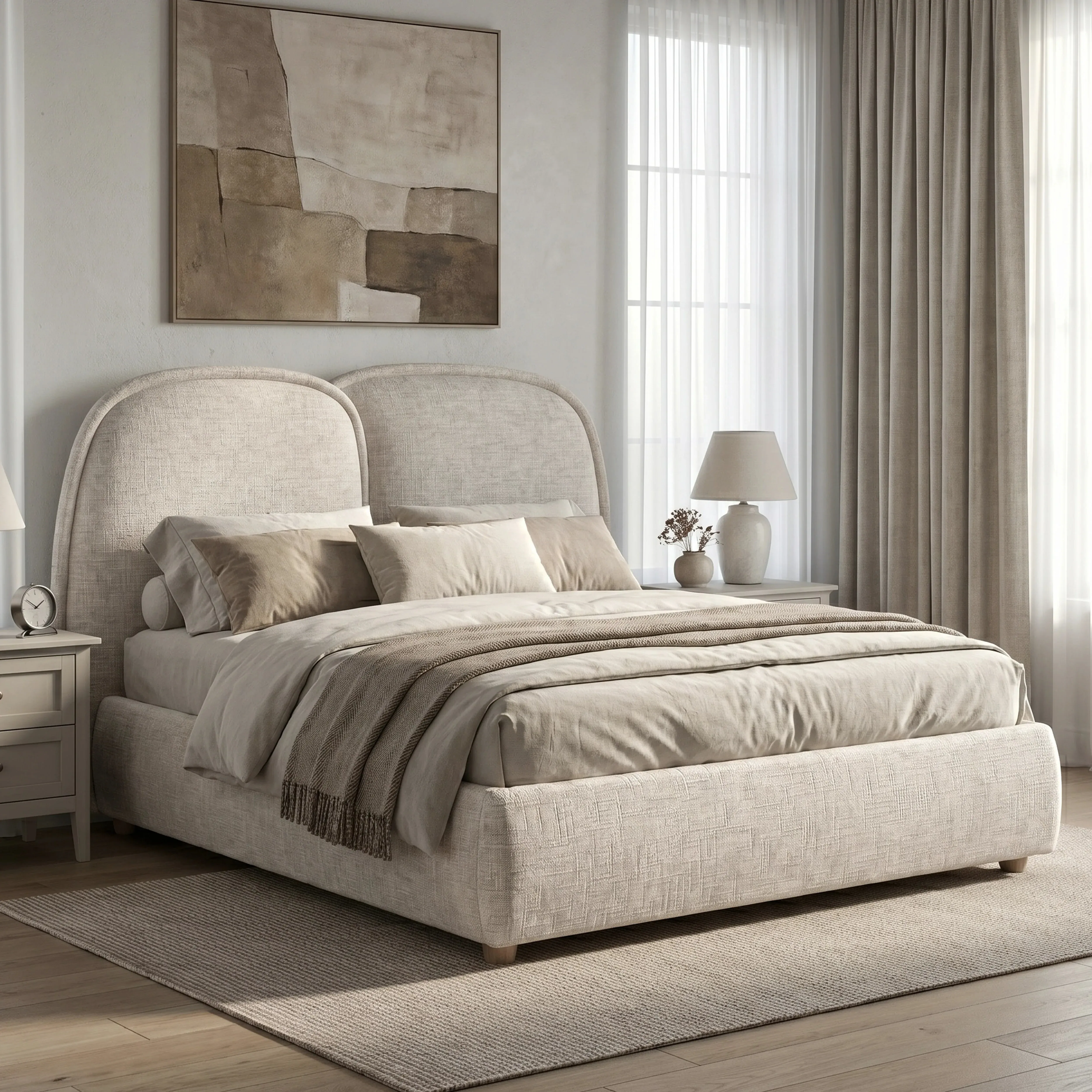 Embracea Double Ottoman Bed Frame with Tall Headboard - Beige by Dream Interiors