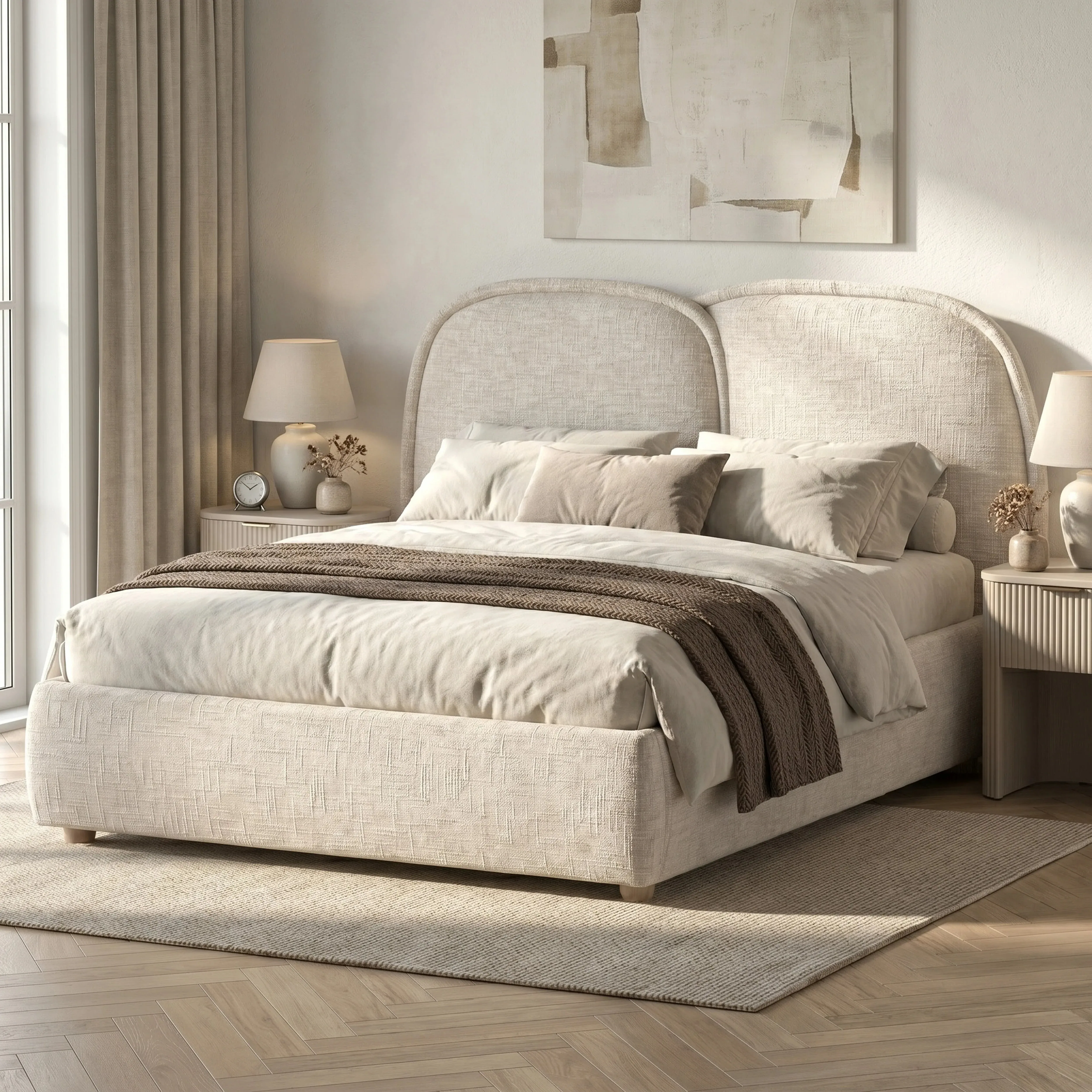 Embracea King Size Ottoman Bed Frame with Tall Headboard - Beige by Dream Interiors
