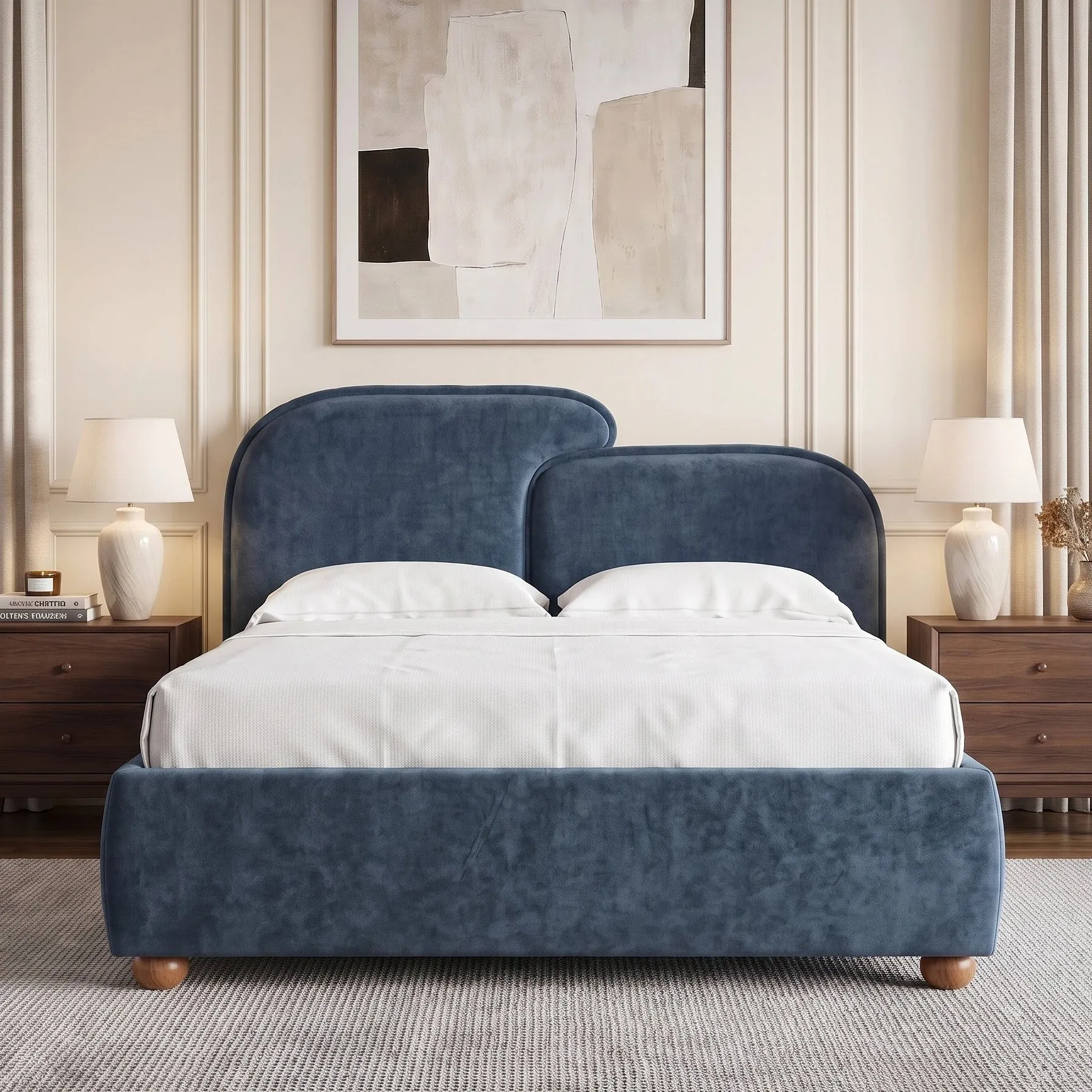 Embrea Double Bed Frame with Curved Headboard - Blue by Dream Interiors, image 2
