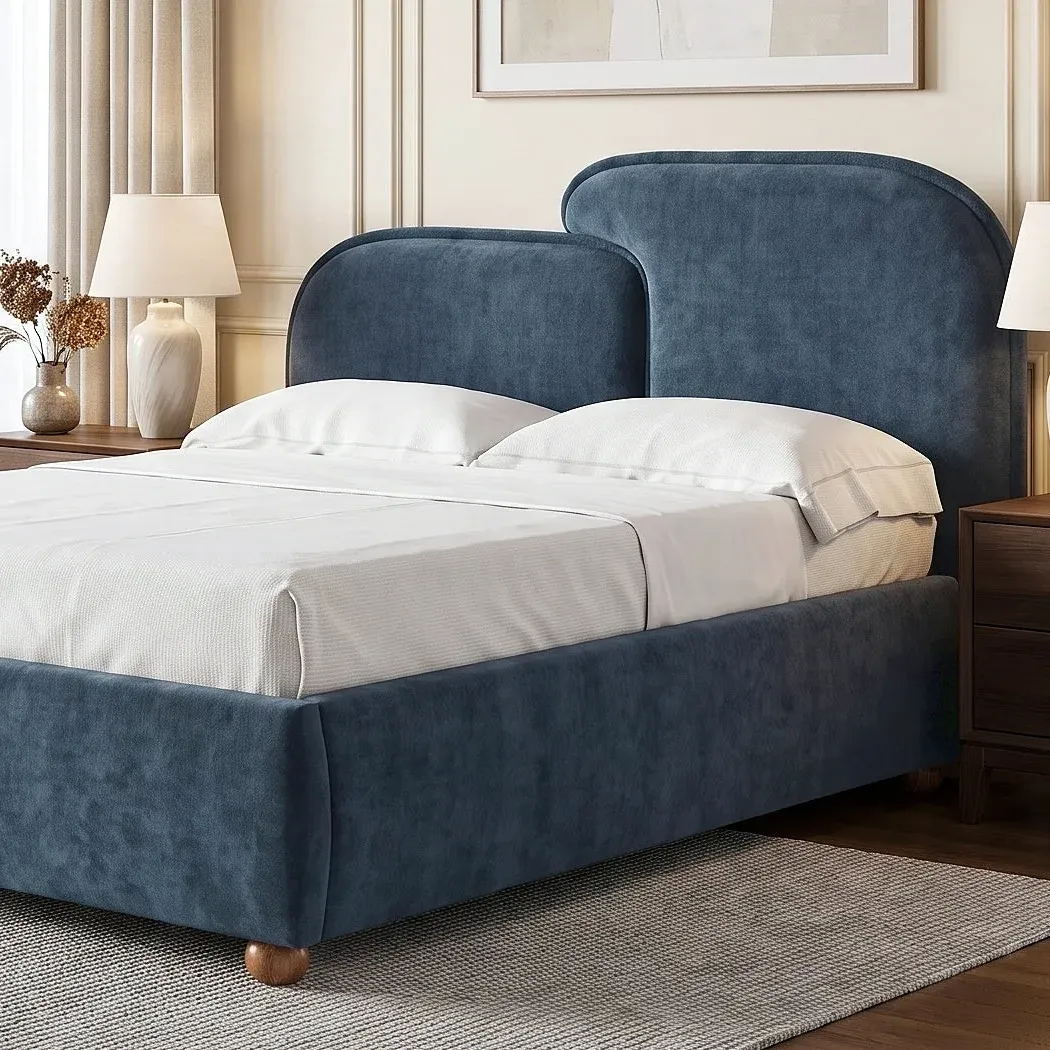 Embrea Double Bed Frame with Curved Headboard - Blue by Dream Interiors