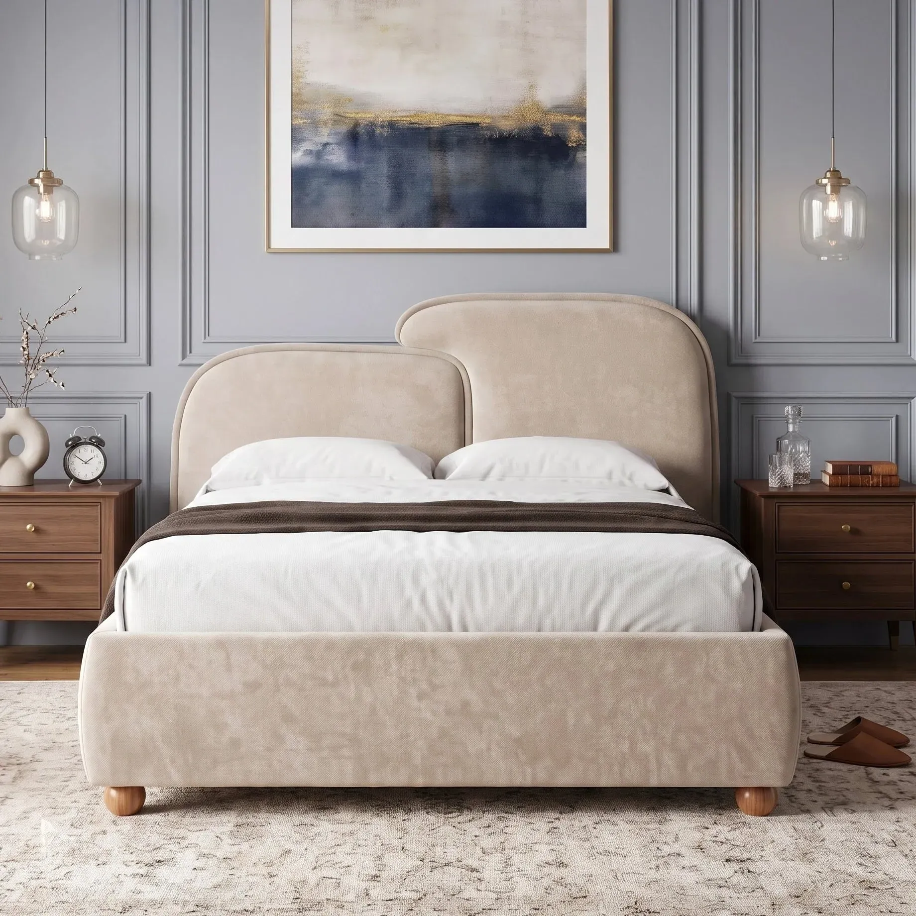 Embrea Double Bed Frame with Curved Headboard - Grey by Dream Interiors, image 2