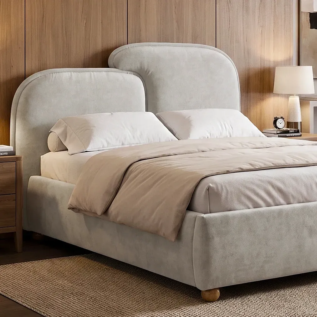Embrea Double Bed Frame with Curved Headboard - Grey by Dream Interiors