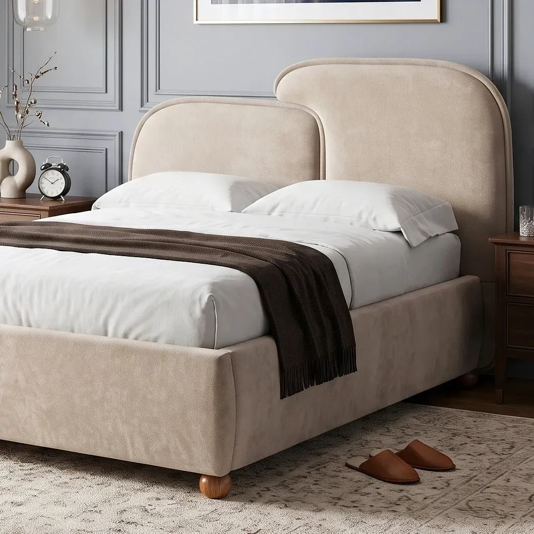 Embrea King Size Bed Frame with Curved Headboard - Beige by Dream Interiors, image 2