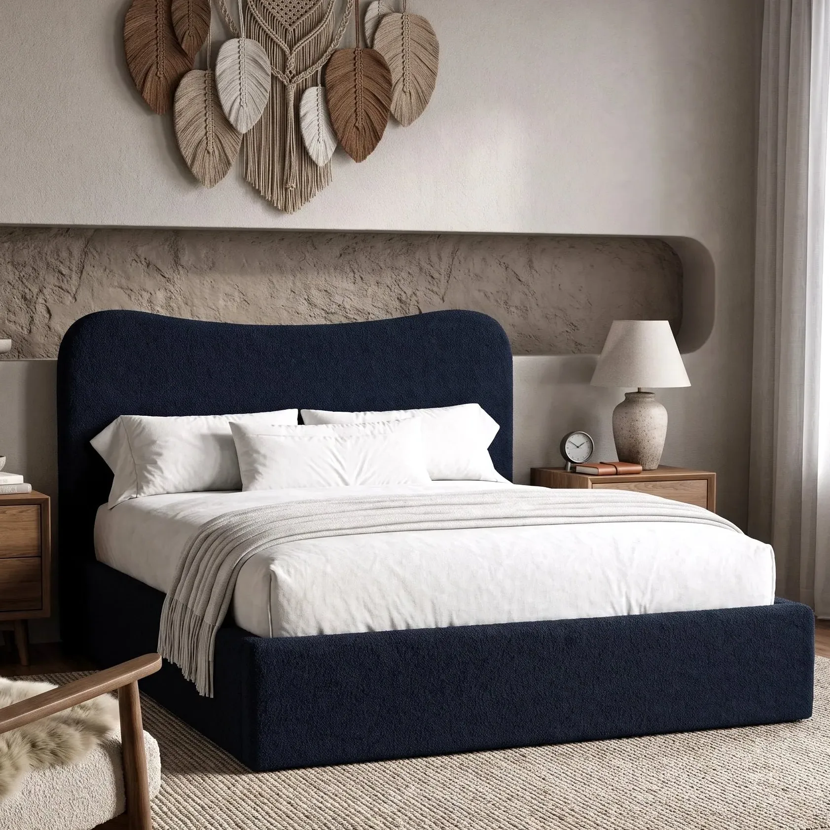 King Size Ottoman Storage Bed Curved Headboard - Blue, Teddy Fabric by Dream Interiors, image 2