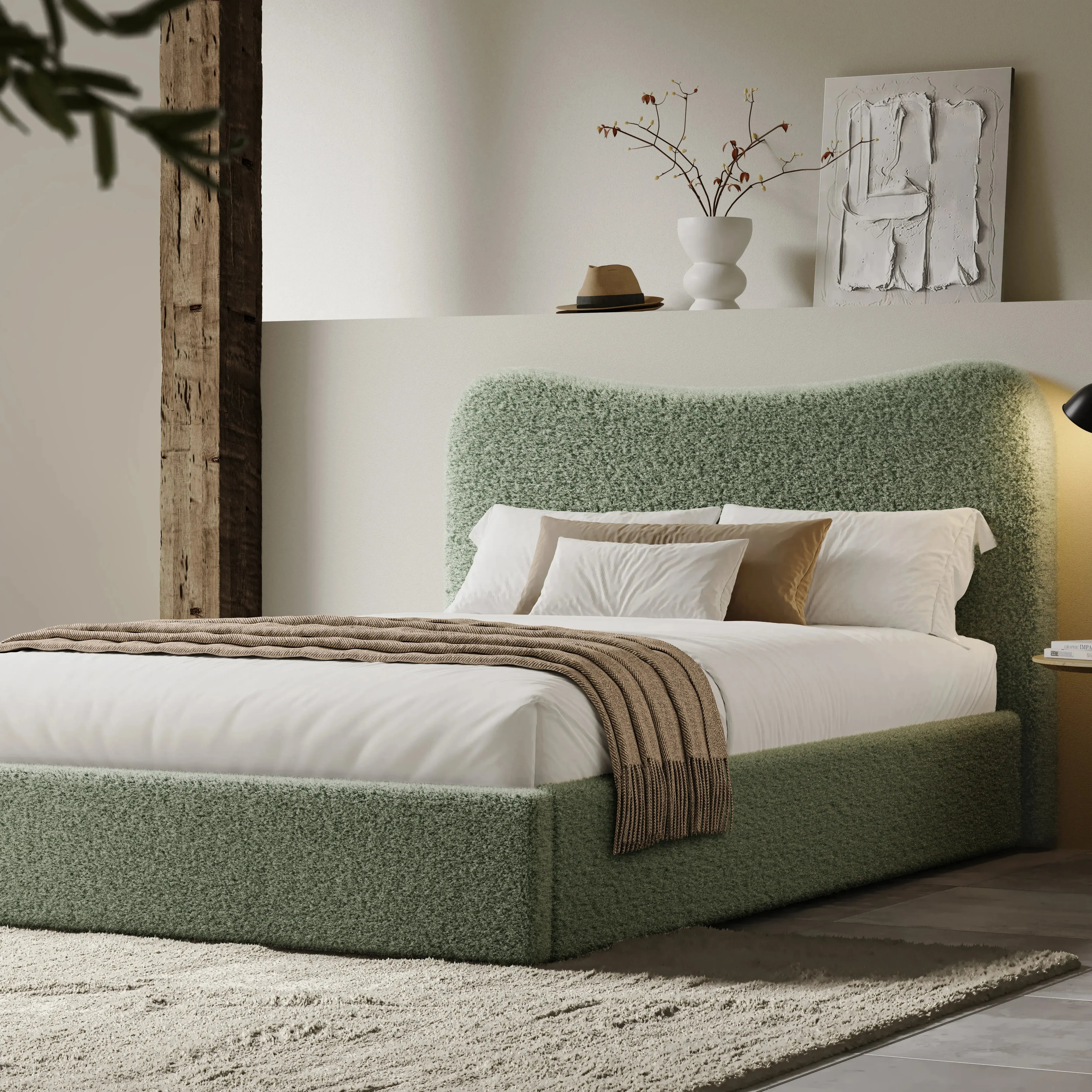 King Size Ottoman Storage Bed with Curved Headboard - Sage Green, Teddy by Dream Interiors