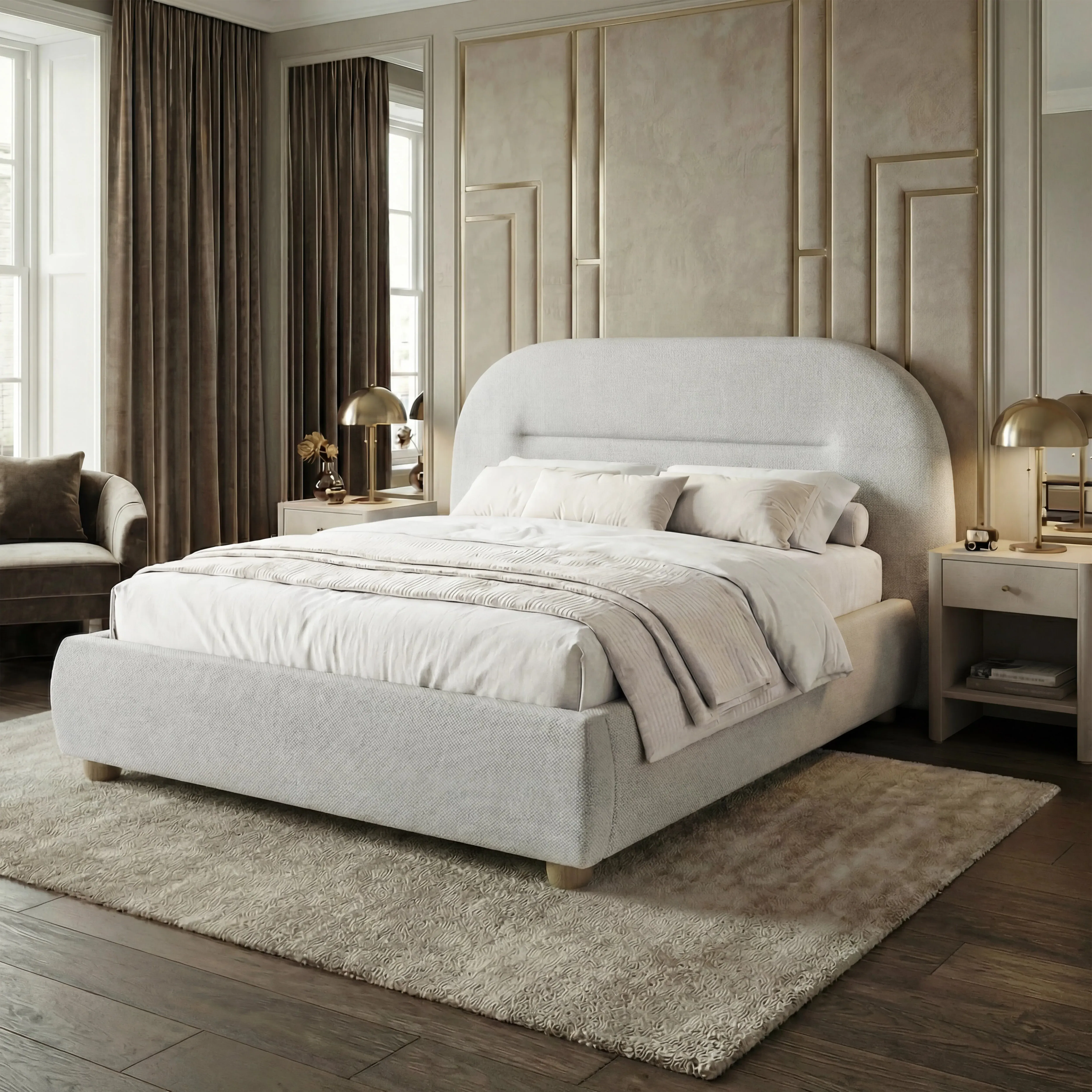 Maloye Double Bed Frame - Grey, Fabric by Dream Interiors, image 2