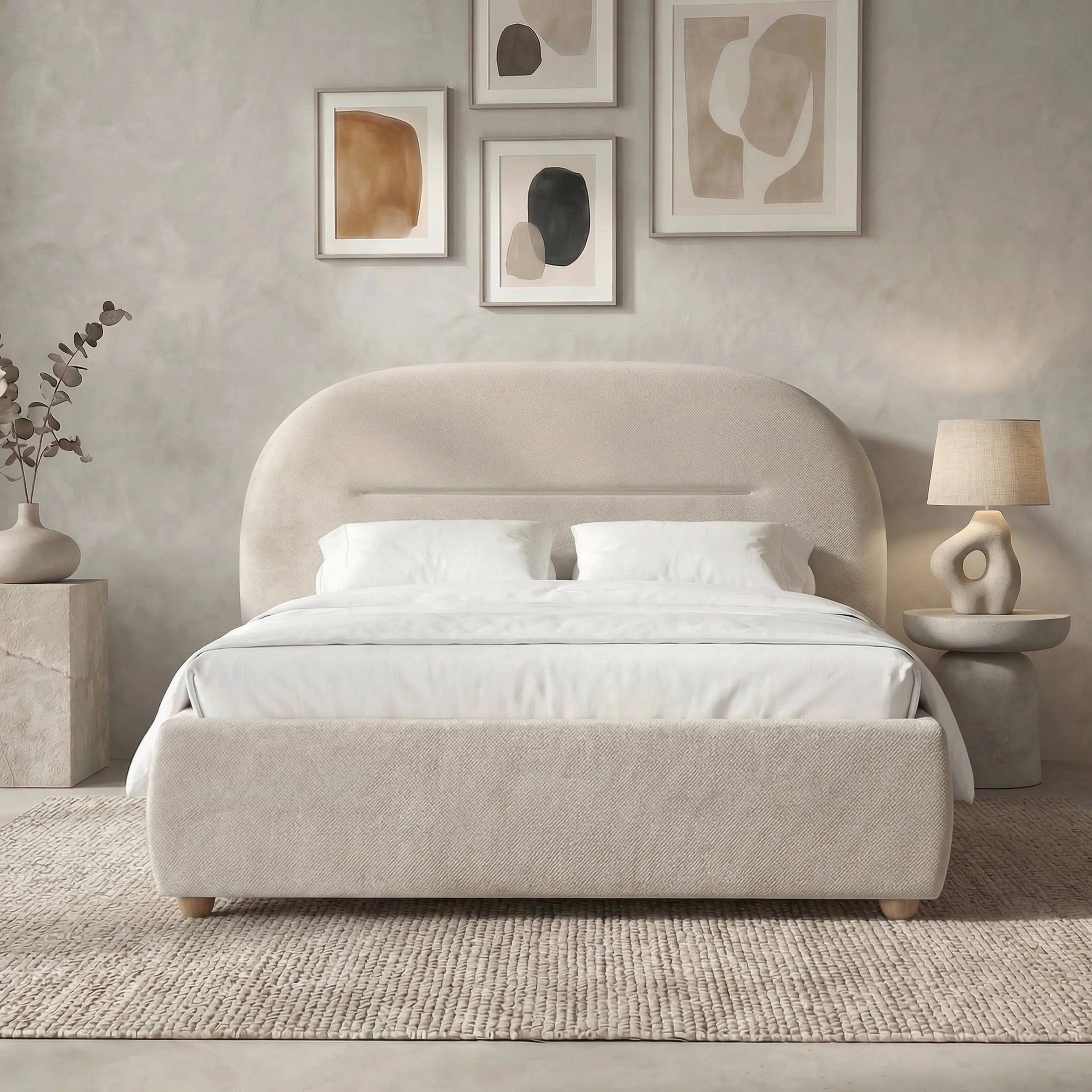 Maloye King Size Bed Frame - Beige, Fabric by Dream Interiors, image 2