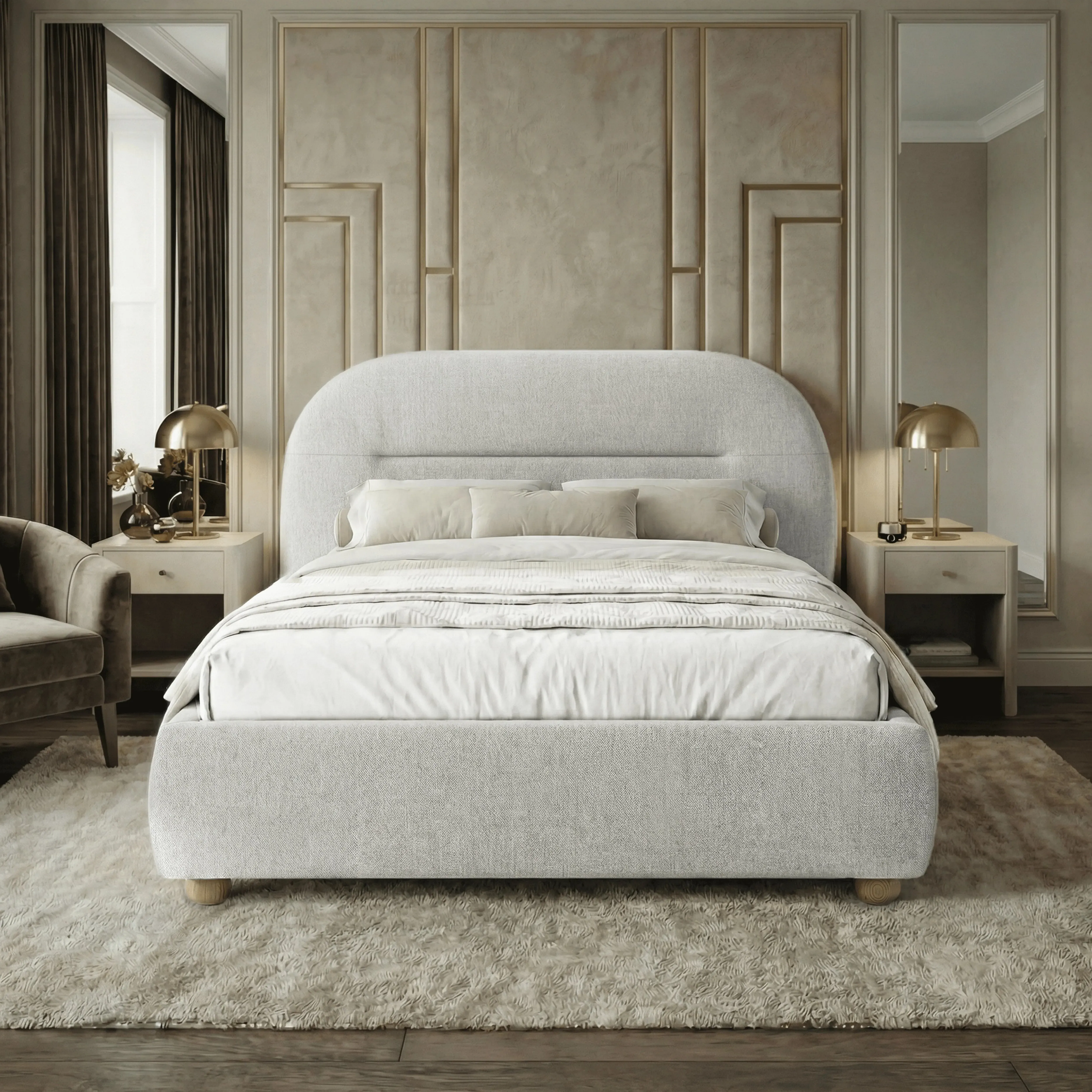 Maloye King Size Bed Frame - Grey, Fabric by Dream Interiors