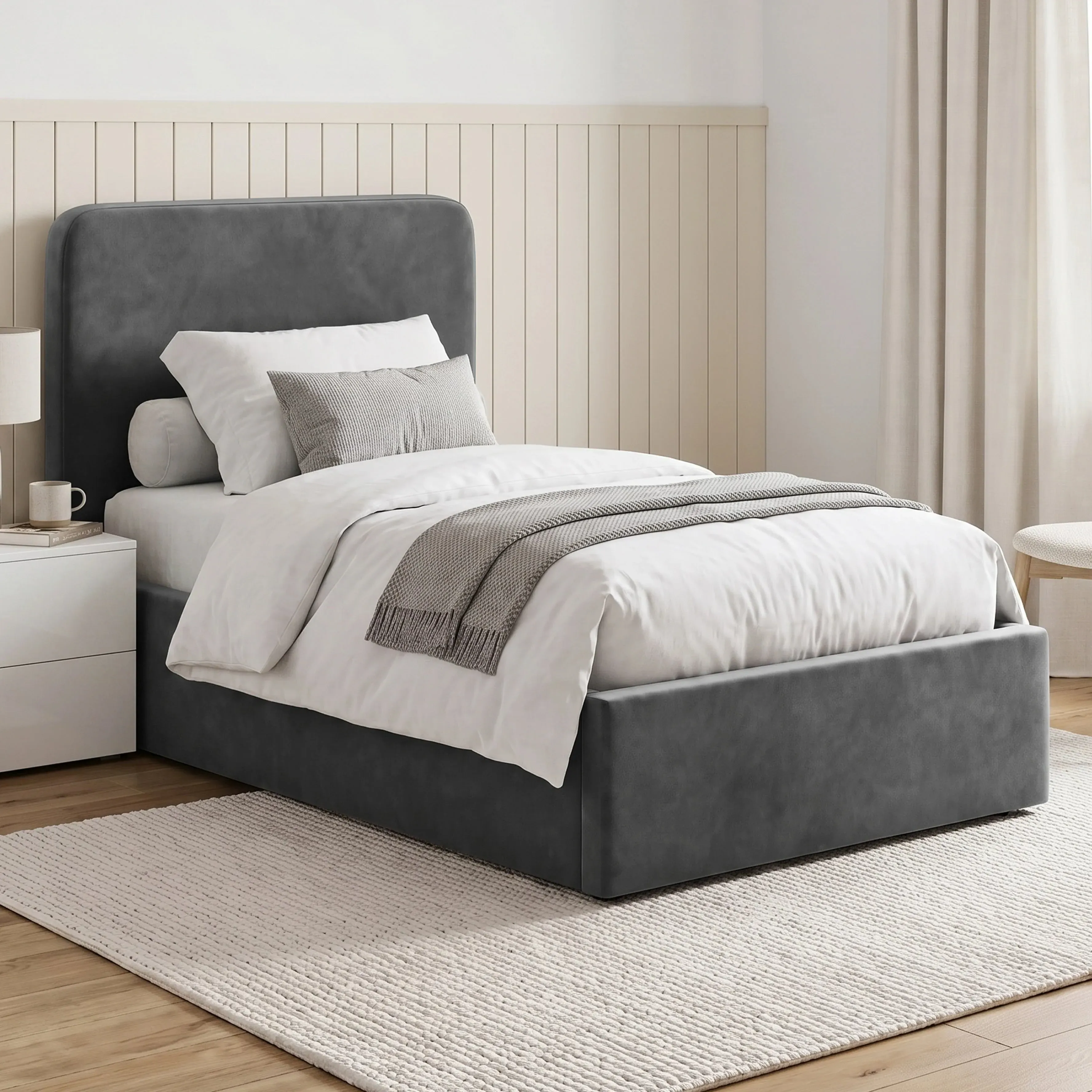 Pluva Single Ottoman Storage Bed Frame - Grey, Velvet product