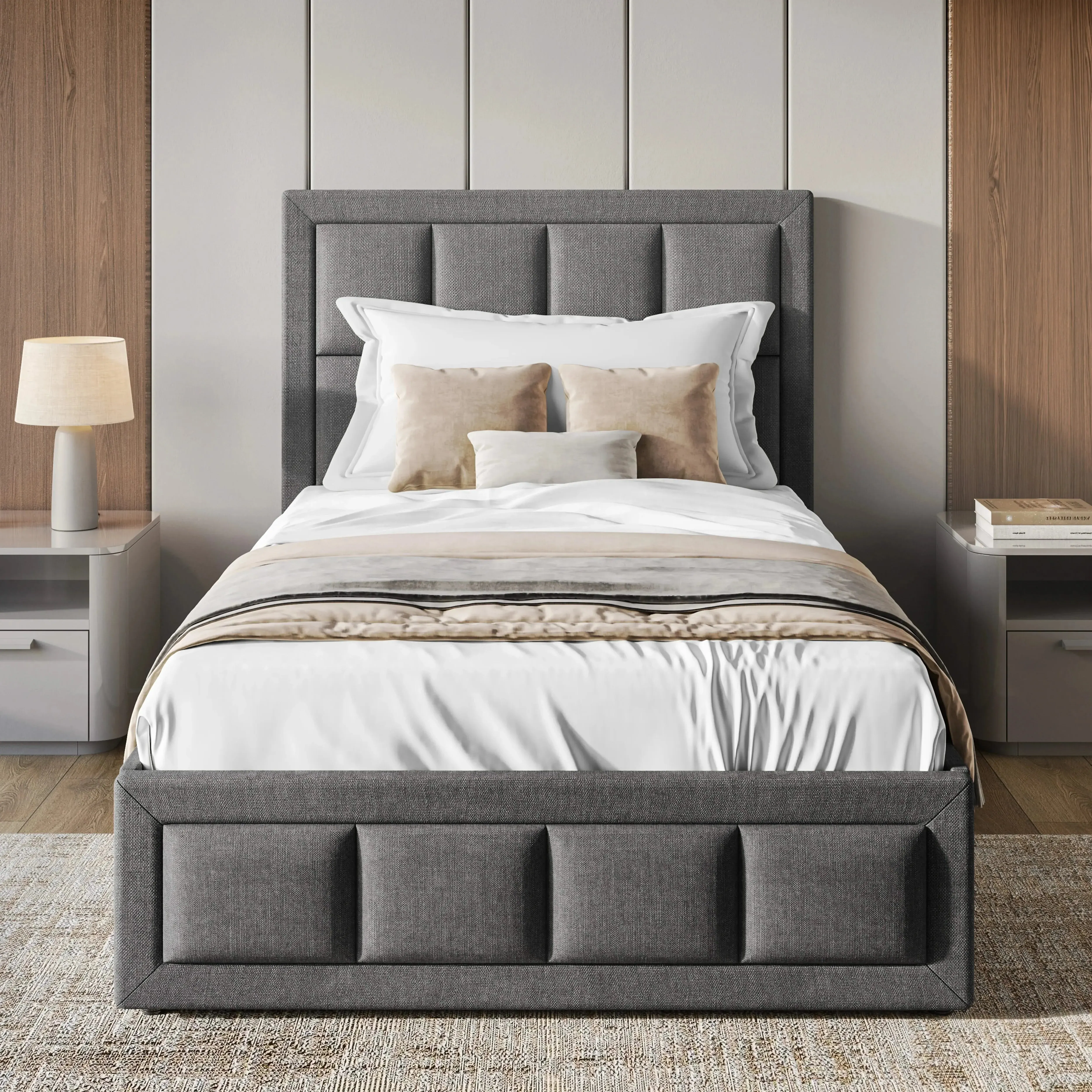 Single Ottoman Bed Frame with Storage - Dark Grey, Linen alternate view