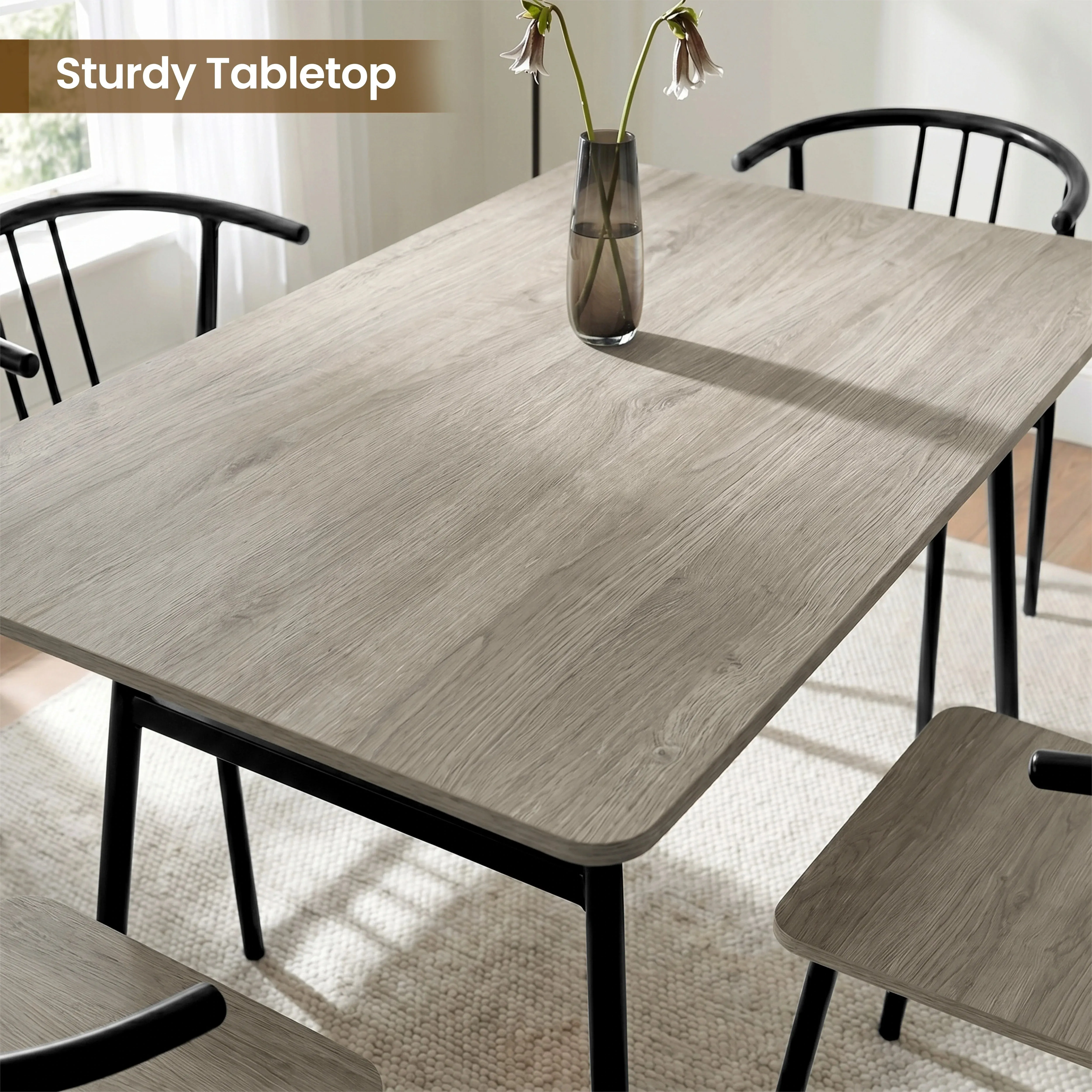 Torvi 4-Seater Dining Table and Chairs Set - Grey, Metal by Dream Interiors, alternate view