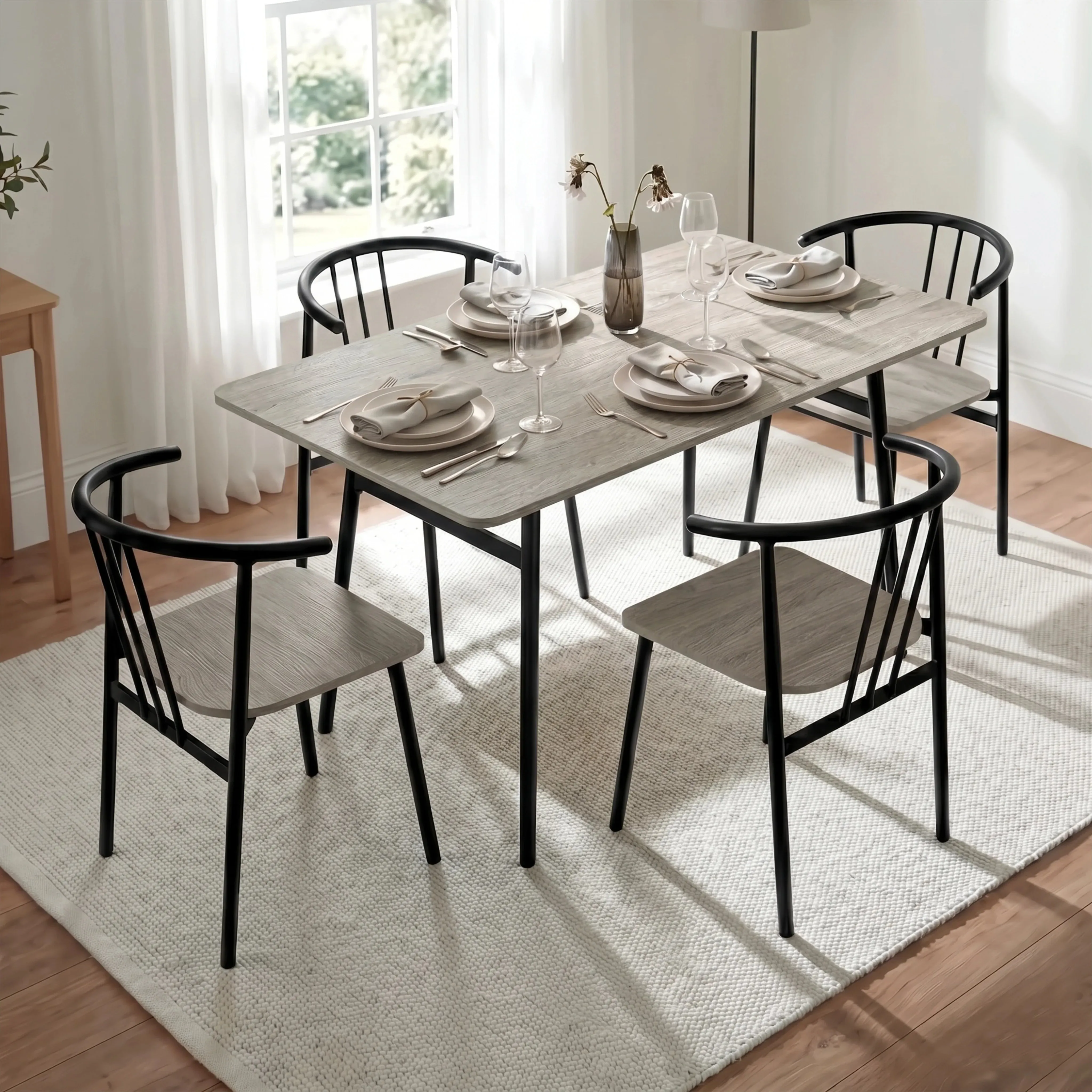 Torvi 4-Seater Dining Table and Chairs Set - Grey, Metal by Dream Interiors