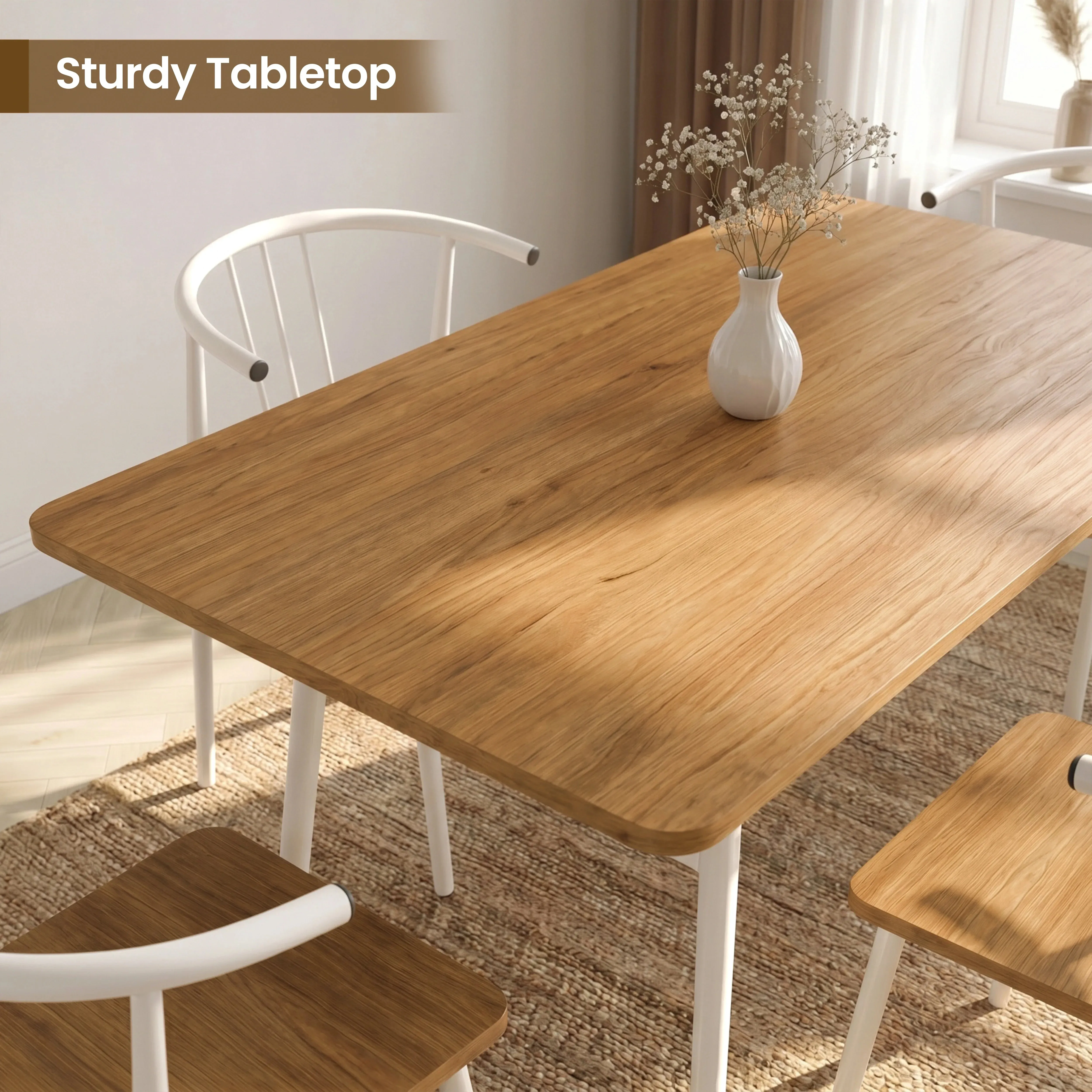 Torvi 4-Seater Dining Table and Chairs Set - Oak, Metal by Dream Interiors, image 2