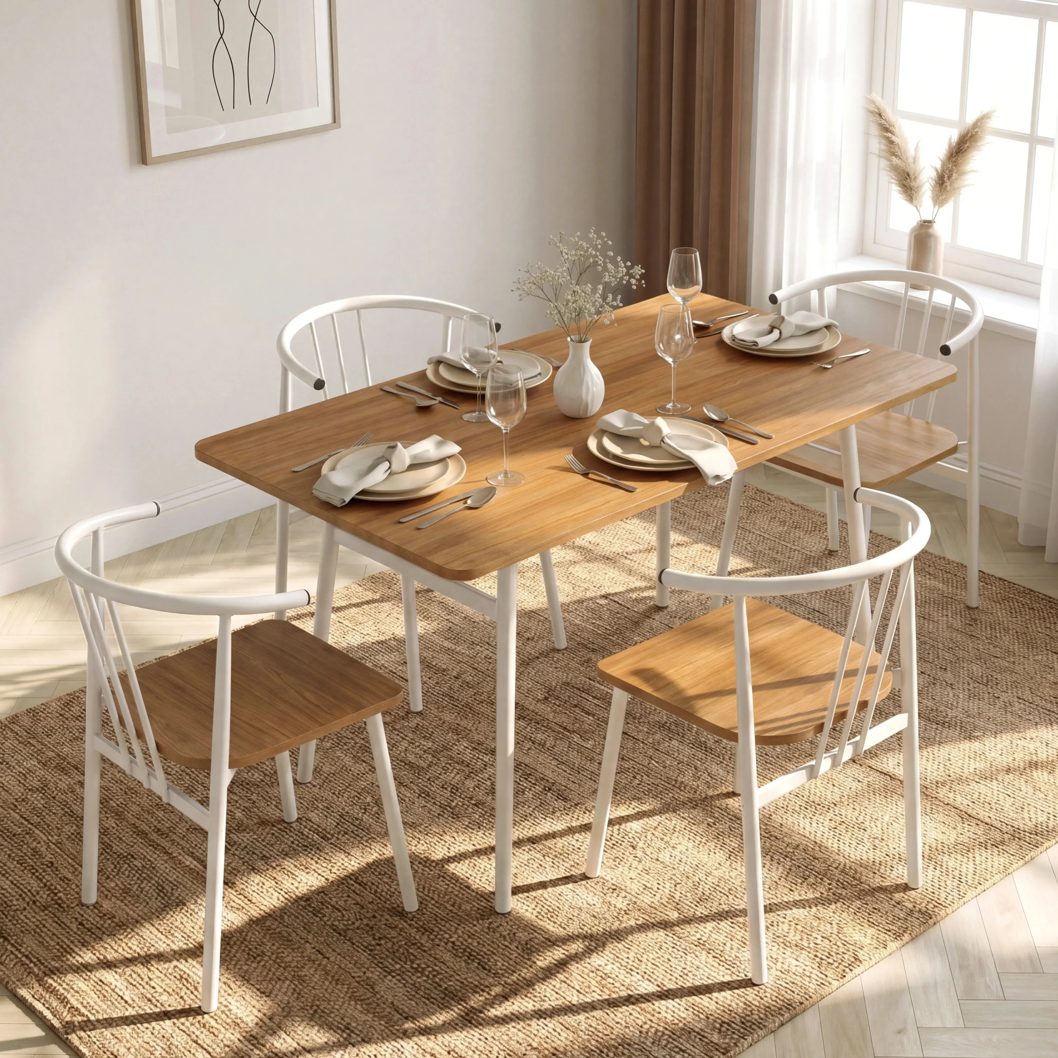 Torvi 4-Seater Dining Table and Chairs Set - Oak, Metal by Dream Interiors