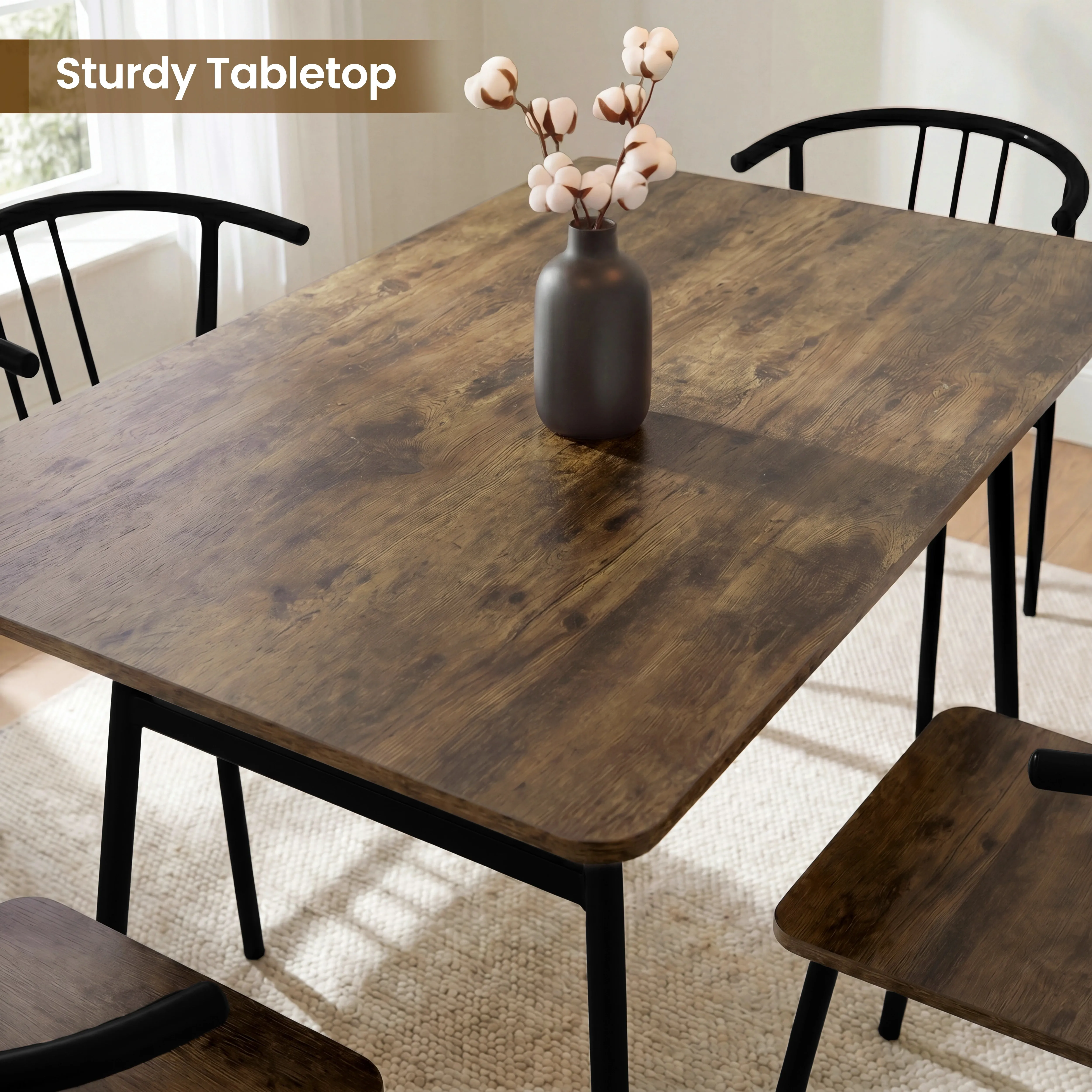 Torvi 4-Seater Dining Table and Chairs Set - Rustic, Metal by Dream Interiors, image 2
